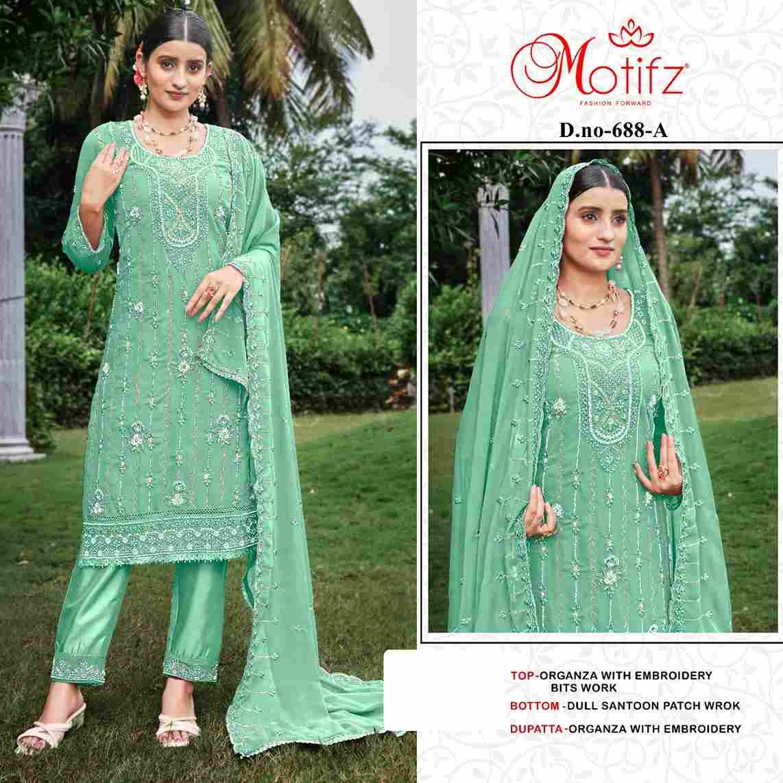 Motifz Hit Design 688 Colours By Motifz 688-A To 688-D Series Beautiful Pakistani Suits Colorful Stylish Fancy Casual Wear & Ethnic Wear Organza Dresses At Wholesale Price