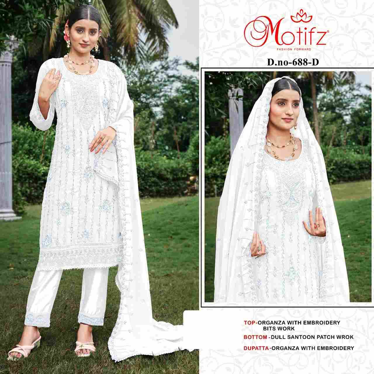 Motifz Hit Design 688 Colours By Motifz 688-A To 688-D Series Beautiful Pakistani Suits Colorful Stylish Fancy Casual Wear & Ethnic Wear Organza Dresses At Wholesale Price