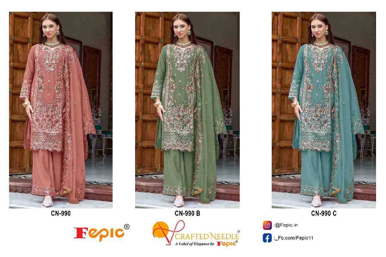 Fepic 990 Colours By Fepic 990-A To 990-C Series Beautiful Pakistani Suits Colorful Stylish Fancy Casual Wear & Ethnic Wear Organza Embroidered Dresses At Wholesale Price