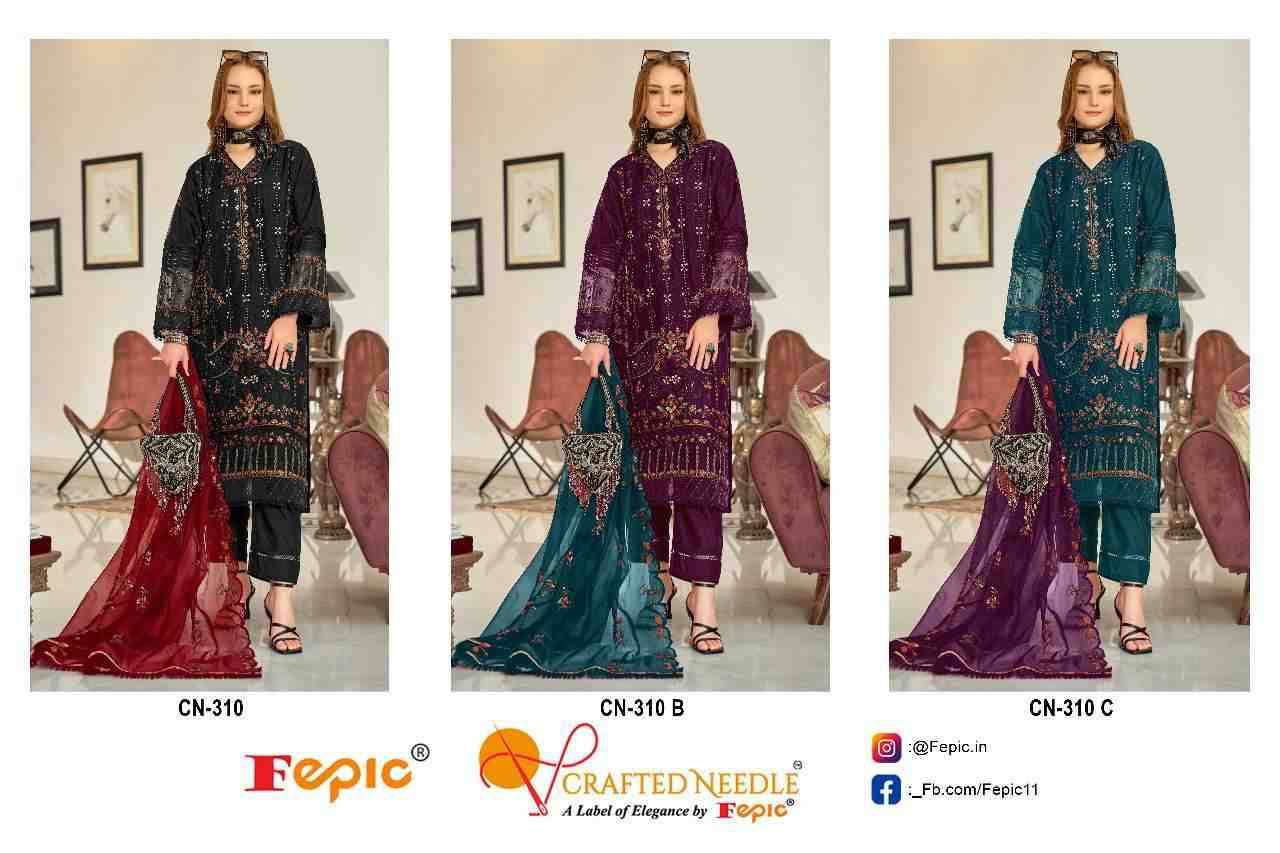 Fepic 310 Colours By Fepic 310-A To 310-C Series Beautiful Pakistani Suits Colorful Stylish Fancy Casual Wear & Ethnic Wear Organza Embroidered Dresses At Wholesale Price