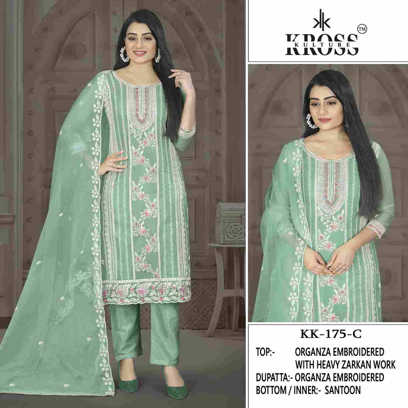 Kross Kulture Hit Design 175 Colours By Kross Kulture 175-A To 175-D Series Beautiful Pakistani Suits Colorful Stylish Fancy Casual Wear & Ethnic Wear Organza Embroidered Dresses At Wholesale Price