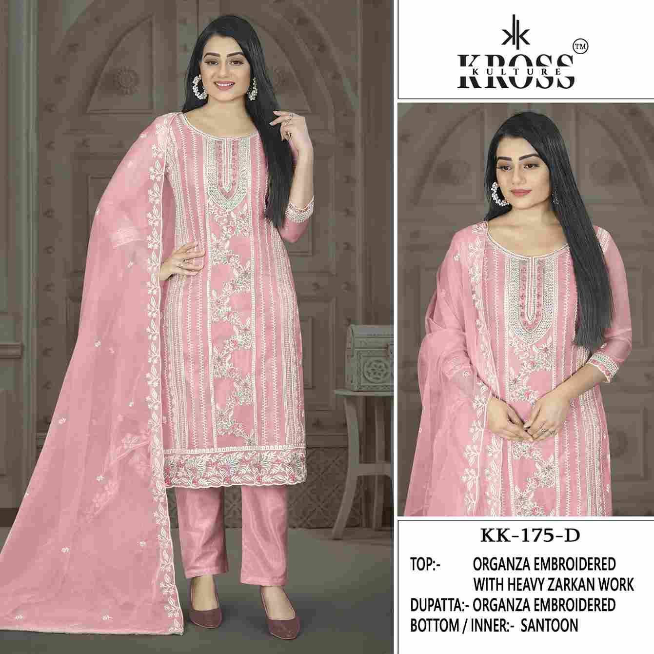 Kross Kulture Hit Design 175 Colours By Kross Kulture 175-A To 175-D Series Beautiful Pakistani Suits Colorful Stylish Fancy Casual Wear & Ethnic Wear Organza Embroidered Dresses At Wholesale Price