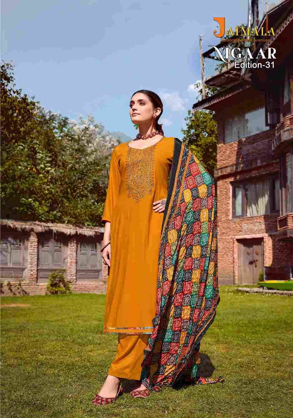 Nigaar Vol-31 By Jaimala 1669-001 To 1669-008 Series Beautiful Festive Suits Colorful Stylish Fancy Casual Wear & Ethnic Wear Pure Rayon Slub With Work Dresses At Wholesale Price