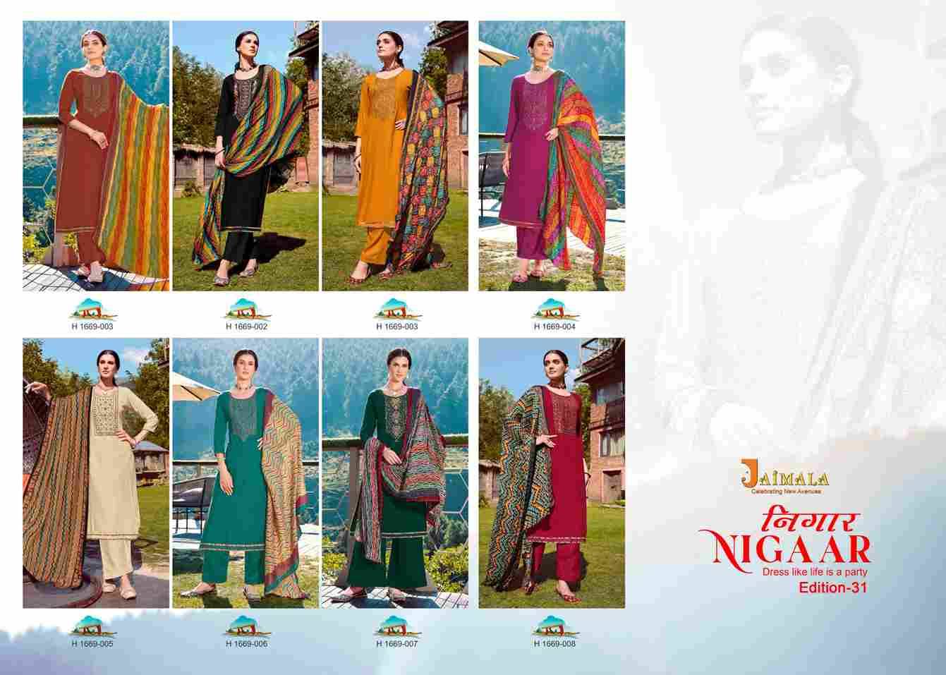 Nigaar Vol-31 By Jaimala 1669-001 To 1669-008 Series Beautiful Festive Suits Colorful Stylish Fancy Casual Wear & Ethnic Wear Pure Rayon Slub With Work Dresses At Wholesale Price