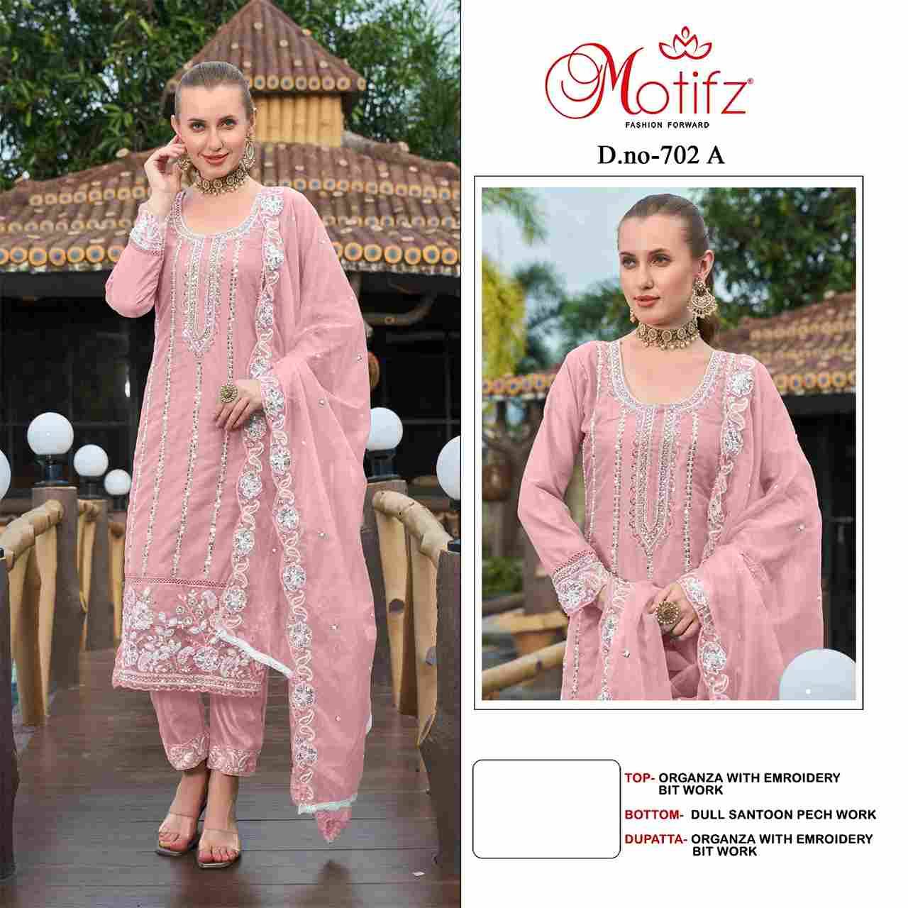 Motifz Hit Design 702 Colours By Motifz 702-A To 702-D Series Beautiful Pakistani Suits Colorful Stylish Fancy Casual Wear & Ethnic Wear Organza Dresses At Wholesale Price