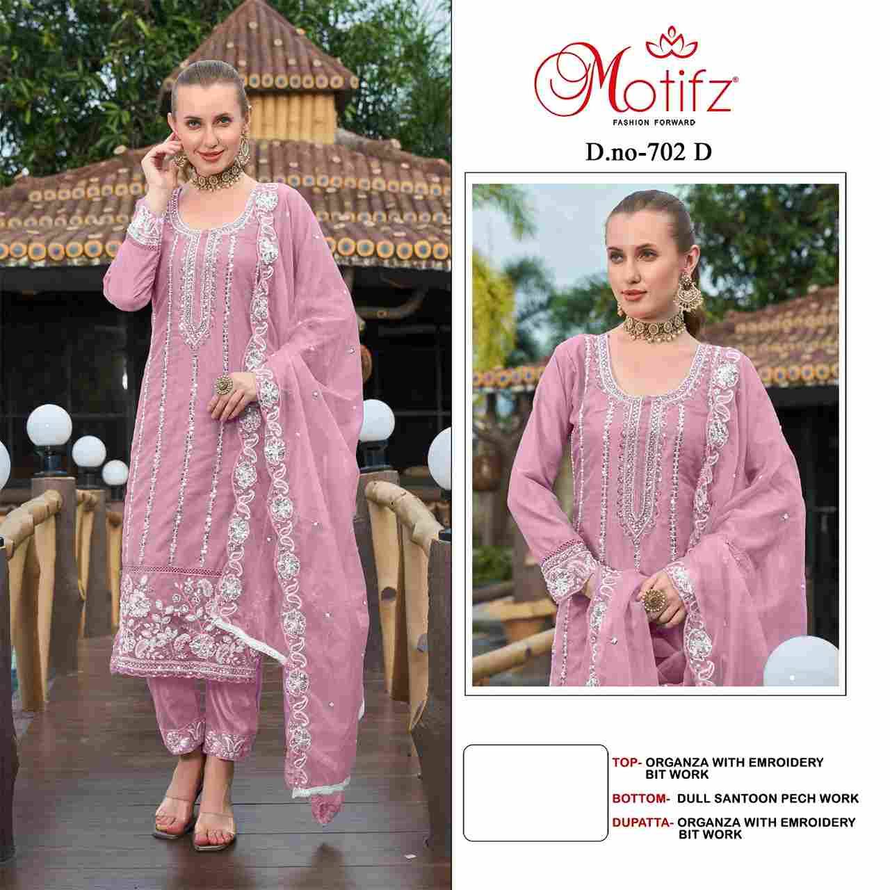 Motifz Hit Design 702 Colours By Motifz 702-A To 702-D Series Beautiful Pakistani Suits Colorful Stylish Fancy Casual Wear & Ethnic Wear Organza Dresses At Wholesale Price