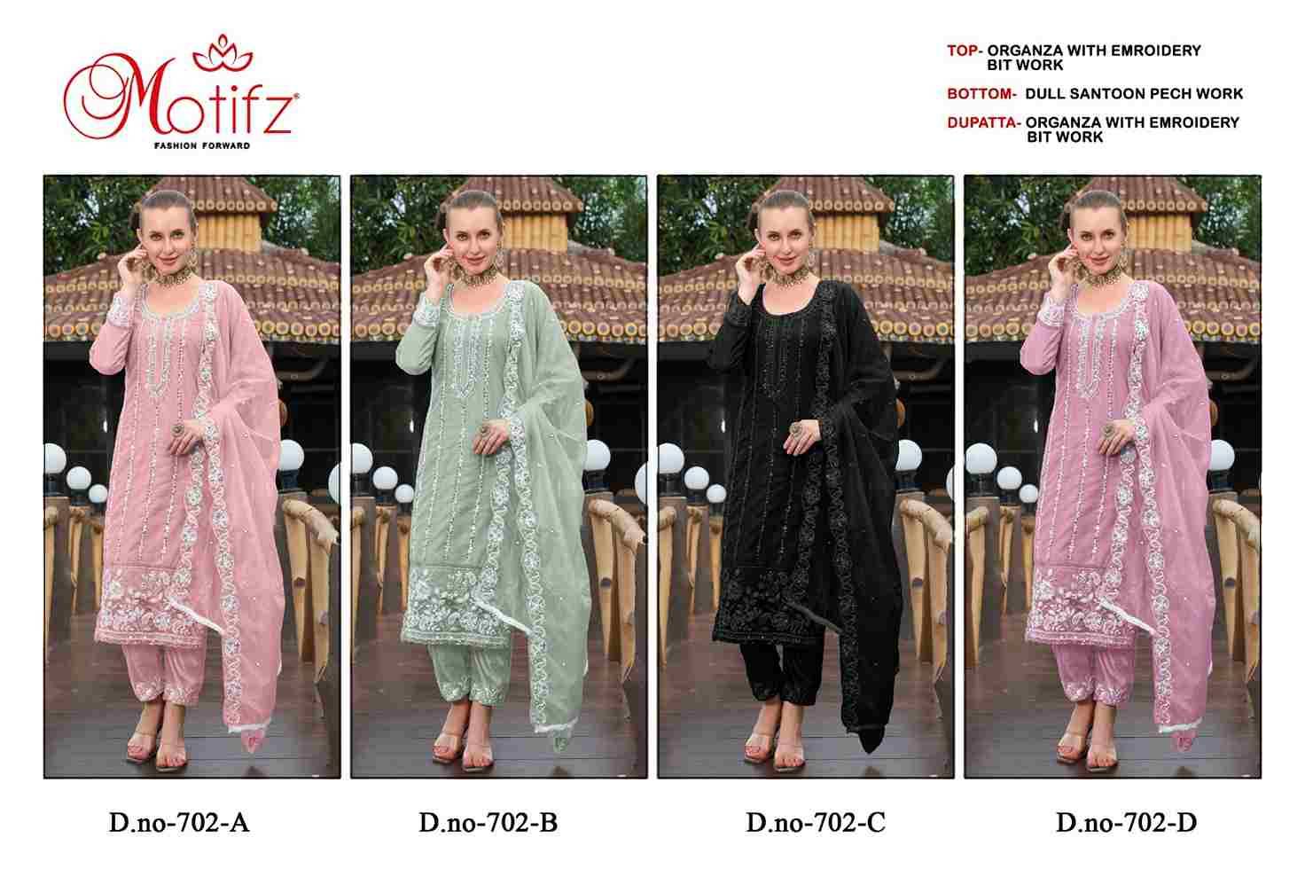 Motifz Hit Design 702 Colours By Motifz 702-A To 702-D Series Beautiful Pakistani Suits Colorful Stylish Fancy Casual Wear & Ethnic Wear Organza Dresses At Wholesale Price