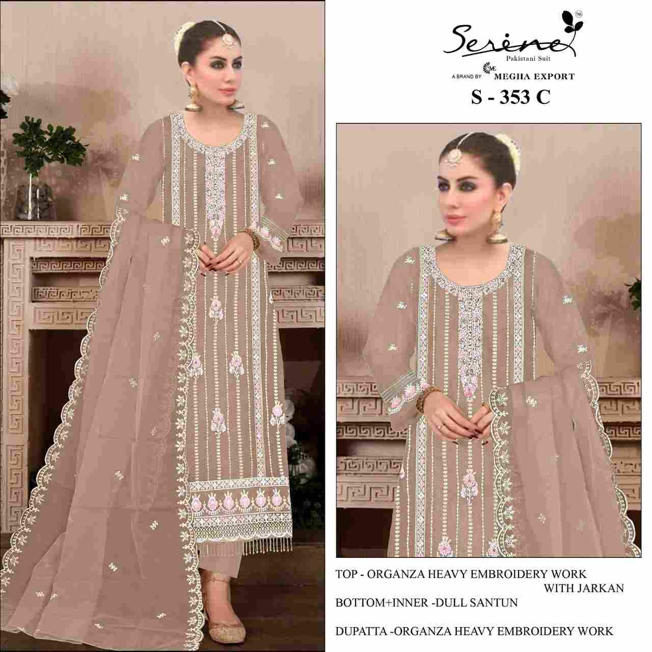 Serene Hit Design S-353 Colours By Serene S-353-A To S-353-D Series Designer Pakistani Suits Beautiful Fancy Colorful Stylish Party Wear & Occasional Wear Organza Embroidered Dresses At Wholesale Price