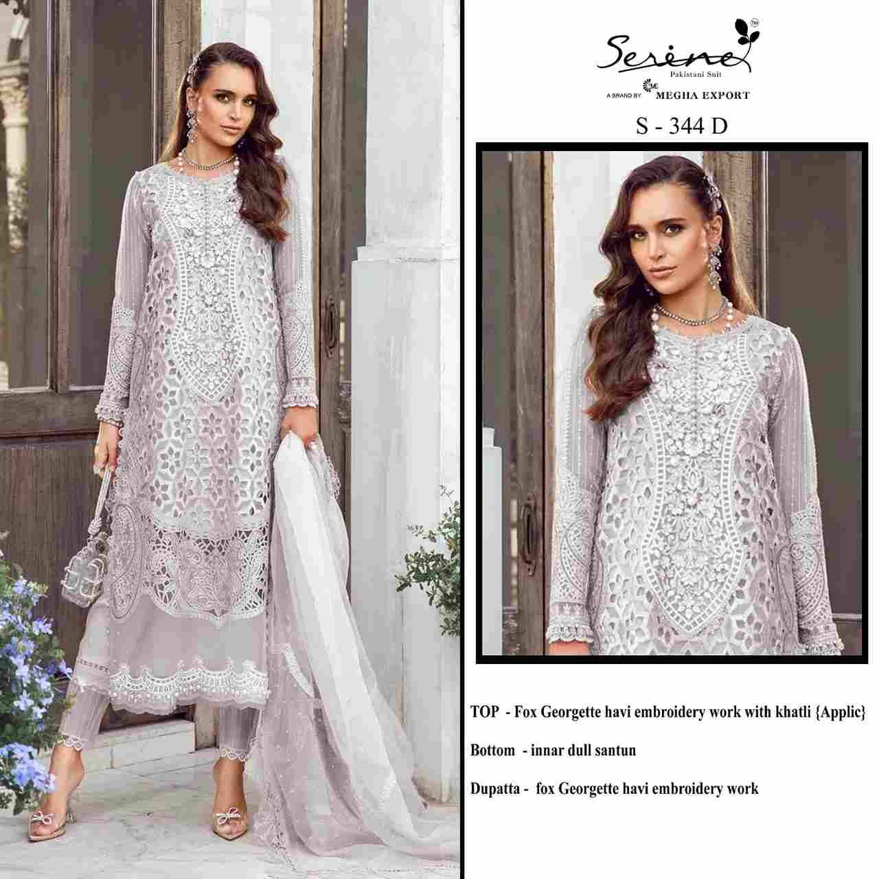 Serene Hit Design S-344 Colours By Serene S-344-A To S-344-D Series Designer Pakistani Suits Beautiful Fancy Colorful Stylish Party Wear & Occasional Wear Faux Georgette Embroidered Dresses At Wholesale Price