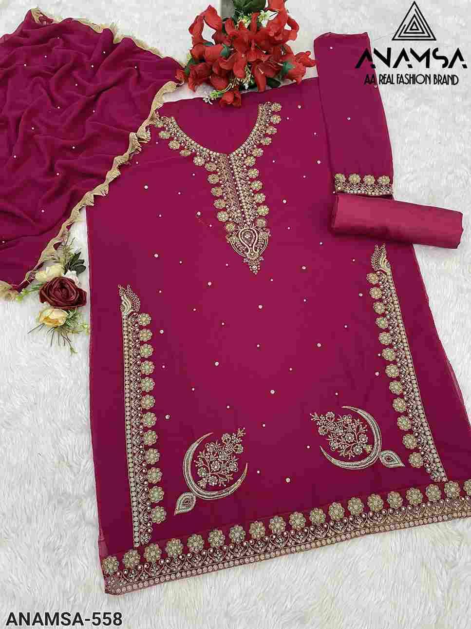 Anamsa Hit Design 558 By Fashid Wholesale Beautiful Pakistani Suits Colorful Stylish Fancy Casual Wear & Ethnic Wear Pure Faux Georgette Embroidered Dresses At Wholesale Price