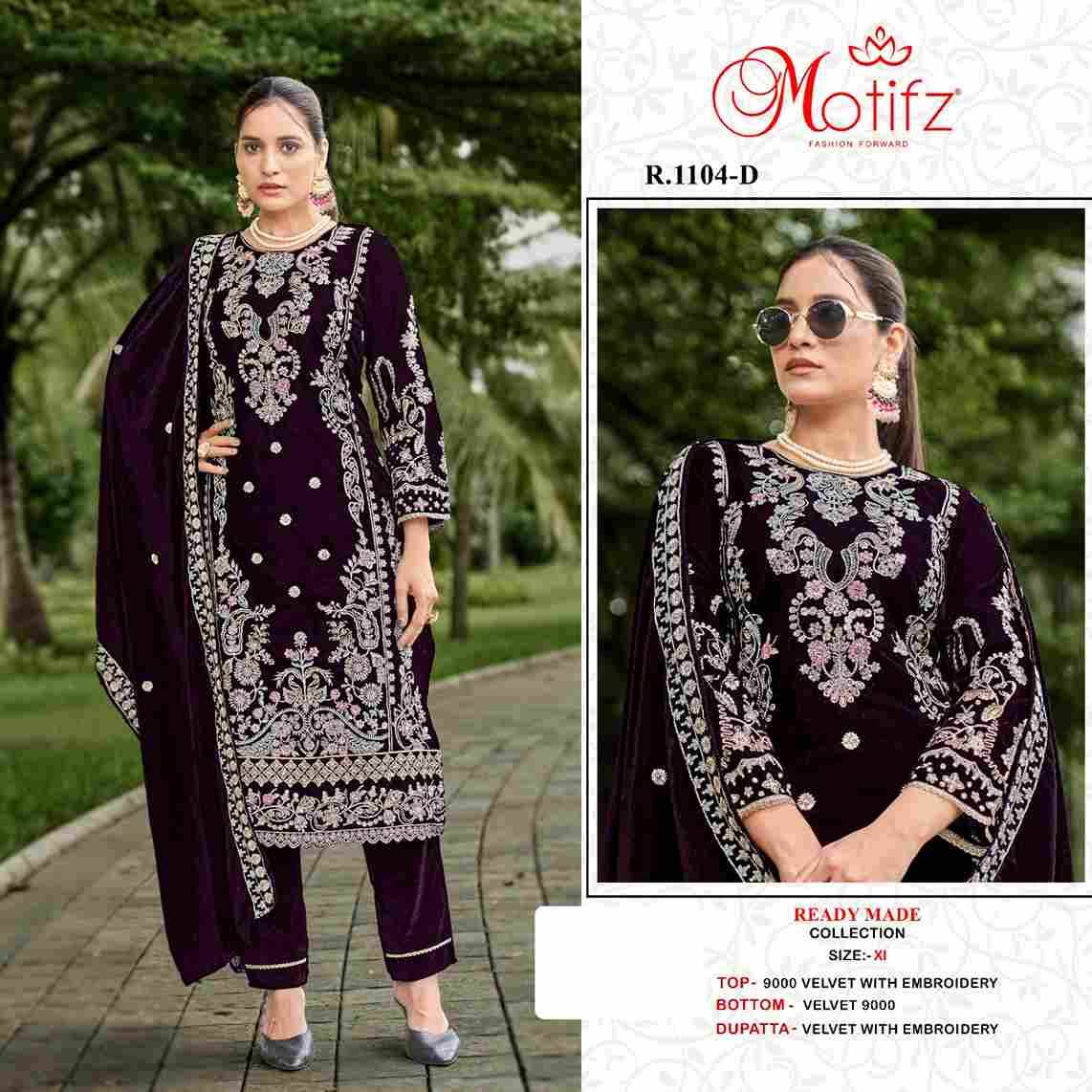 Motifz Hit Design 1104 Colours By Motifz 1104-A To 1104-D Series Beautiful Pakistani Suits Colorful Stylish Fancy Casual Wear & Ethnic Wear Velvet Dresses At Wholesale Price