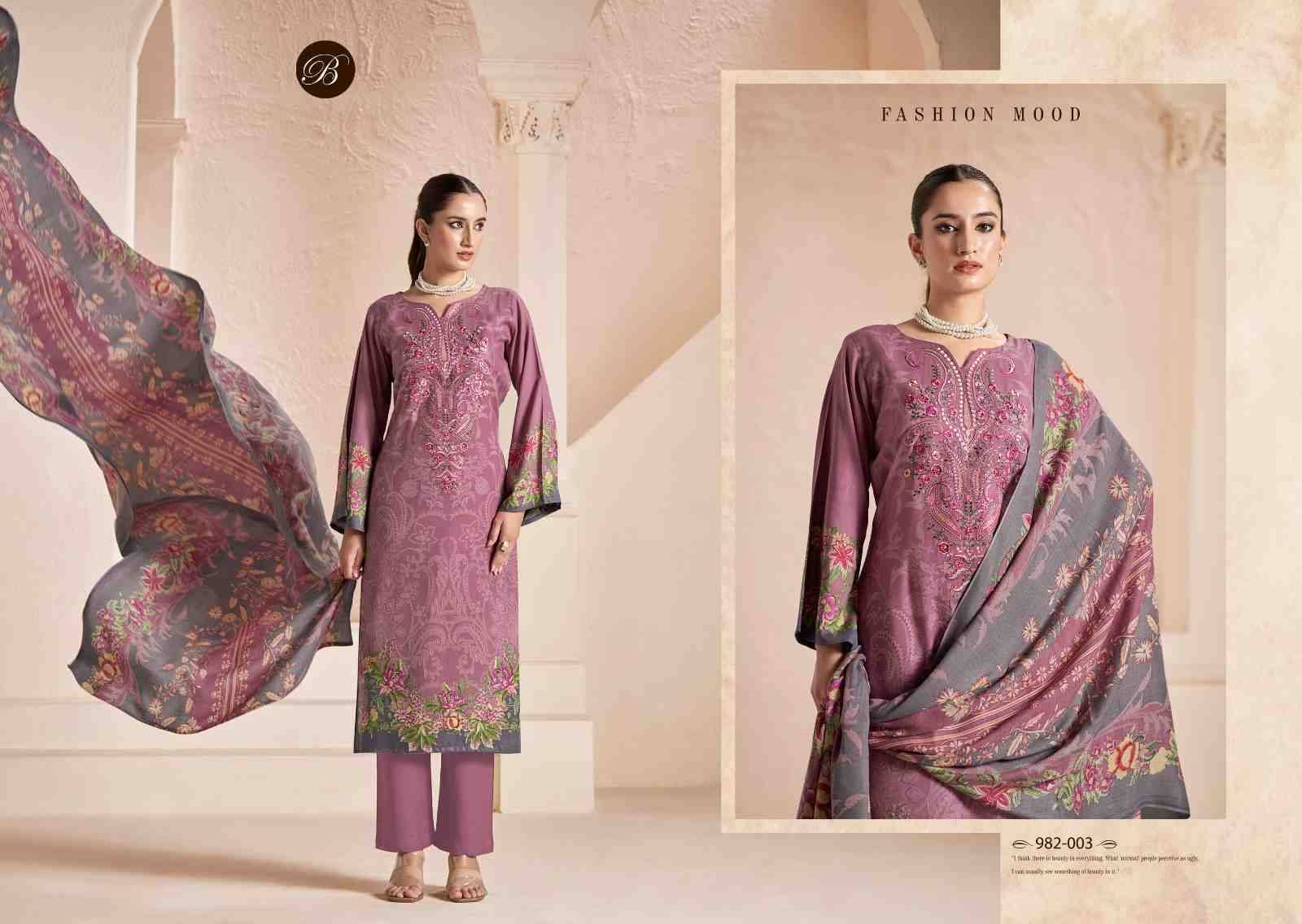 Mannat By Belliza 982-001 To 982-006 Series Beautiful Stylish Festive Suits Fancy Colorful Casual Wear & Ethnic Wear & Ready To Wear Pure Viscose Pashmina Jacquard Dresses At Wholesale Price