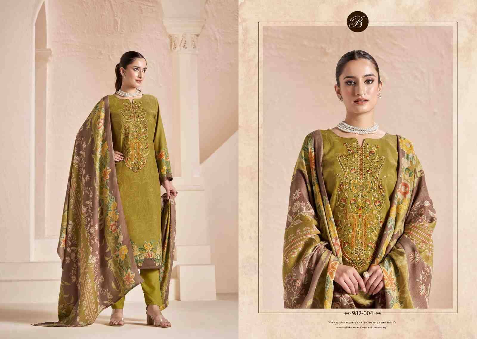 Mannat By Belliza 982-001 To 982-006 Series Beautiful Stylish Festive Suits Fancy Colorful Casual Wear & Ethnic Wear & Ready To Wear Pure Viscose Pashmina Jacquard Dresses At Wholesale Price