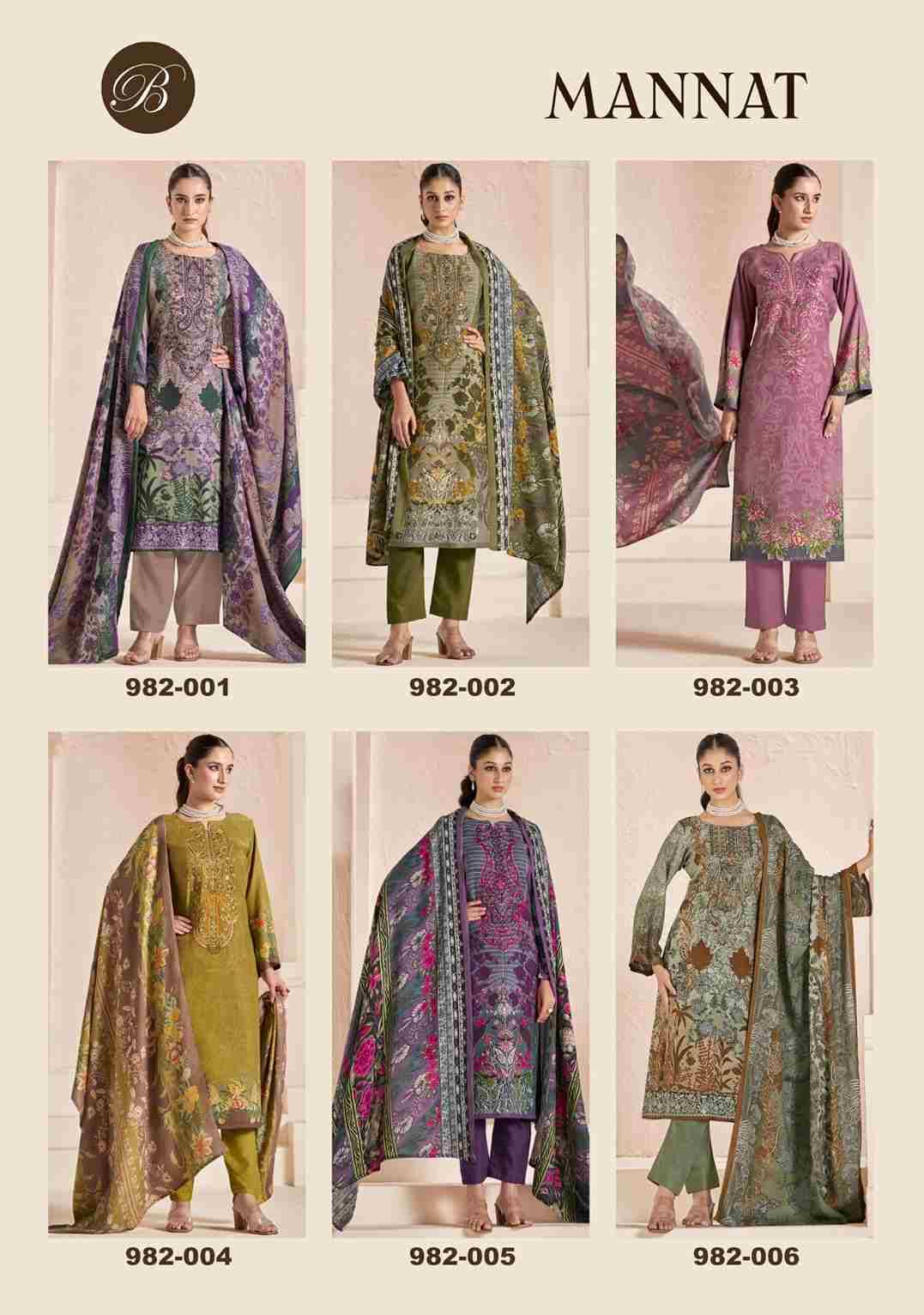 Mannat By Belliza 982-001 To 982-006 Series Beautiful Stylish Festive Suits Fancy Colorful Casual Wear & Ethnic Wear & Ready To Wear Pure Viscose Pashmina Jacquard Dresses At Wholesale Price