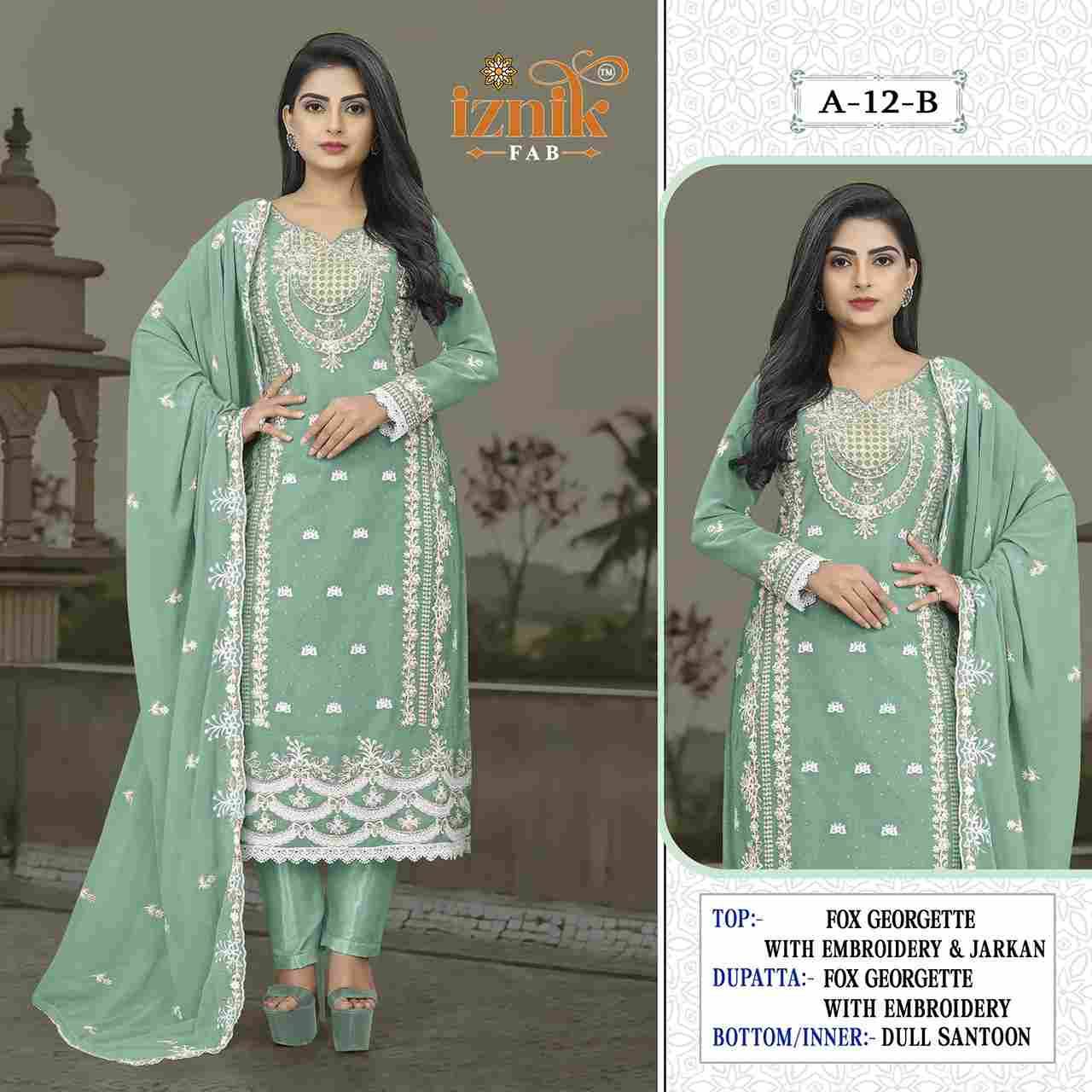 Iznik 12 Colours By Iznik Fab 12-A To 12-D Series Designer Pakistani Suits Beautiful Stylish Fancy Colorful Party Wear & Occasional Wear Faux Georgette With Embroidery Dresses At Wholesale Price