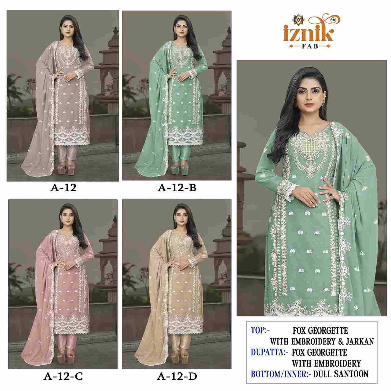 Iznik 12 Colours By Iznik Fab 12-A To 12-D Series Designer Pakistani Suits Beautiful Stylish Fancy Colorful Party Wear & Occasional Wear Faux Georgette With Embroidery Dresses At Wholesale Price