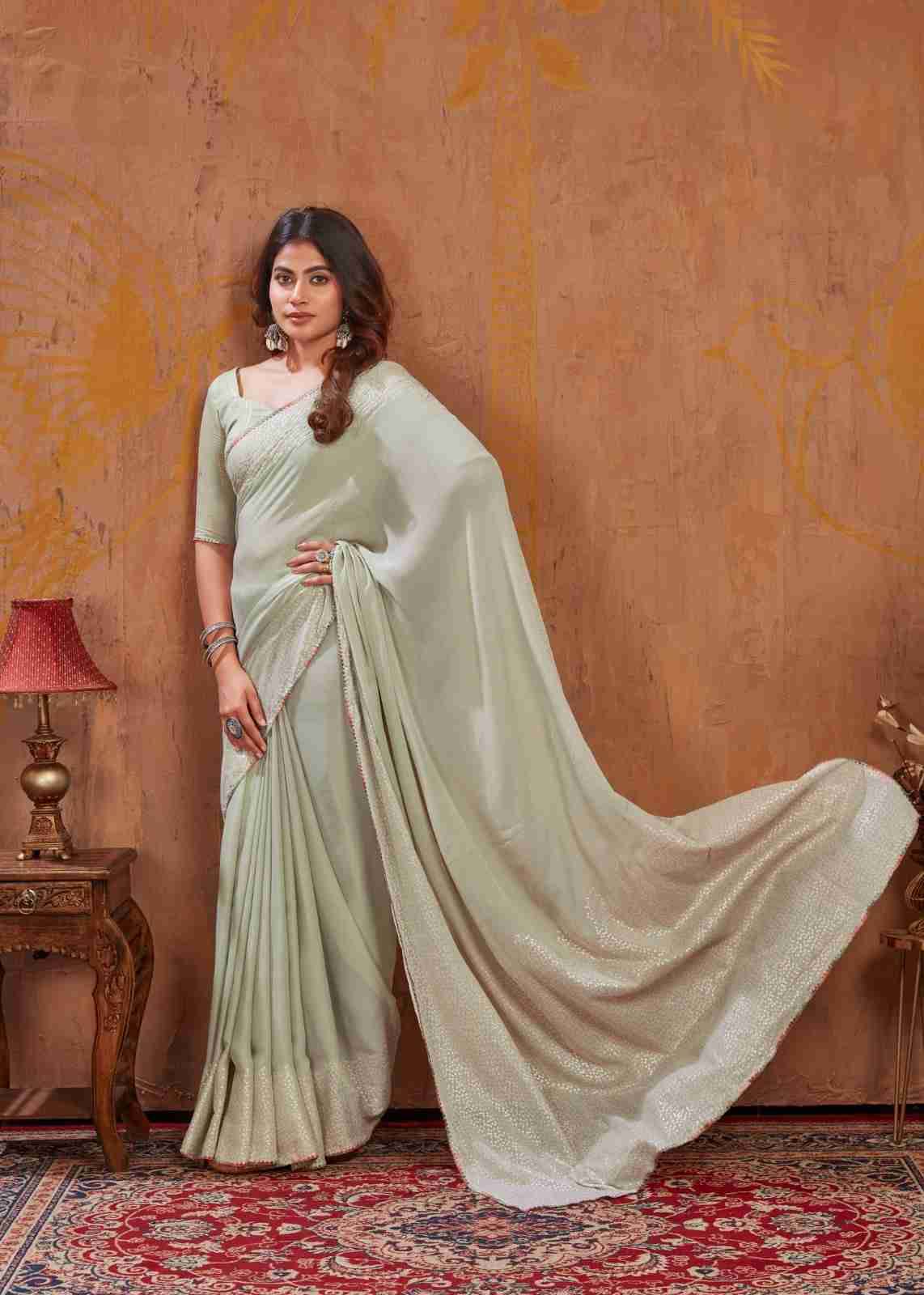 Triva By Dhaga 1001 To 1008 Series Indian Traditional Wear Collection Beautiful Stylish Fancy Colorful Party Wear & Occasional Wear Moss Foil Designer Sarees At Wholesale Price