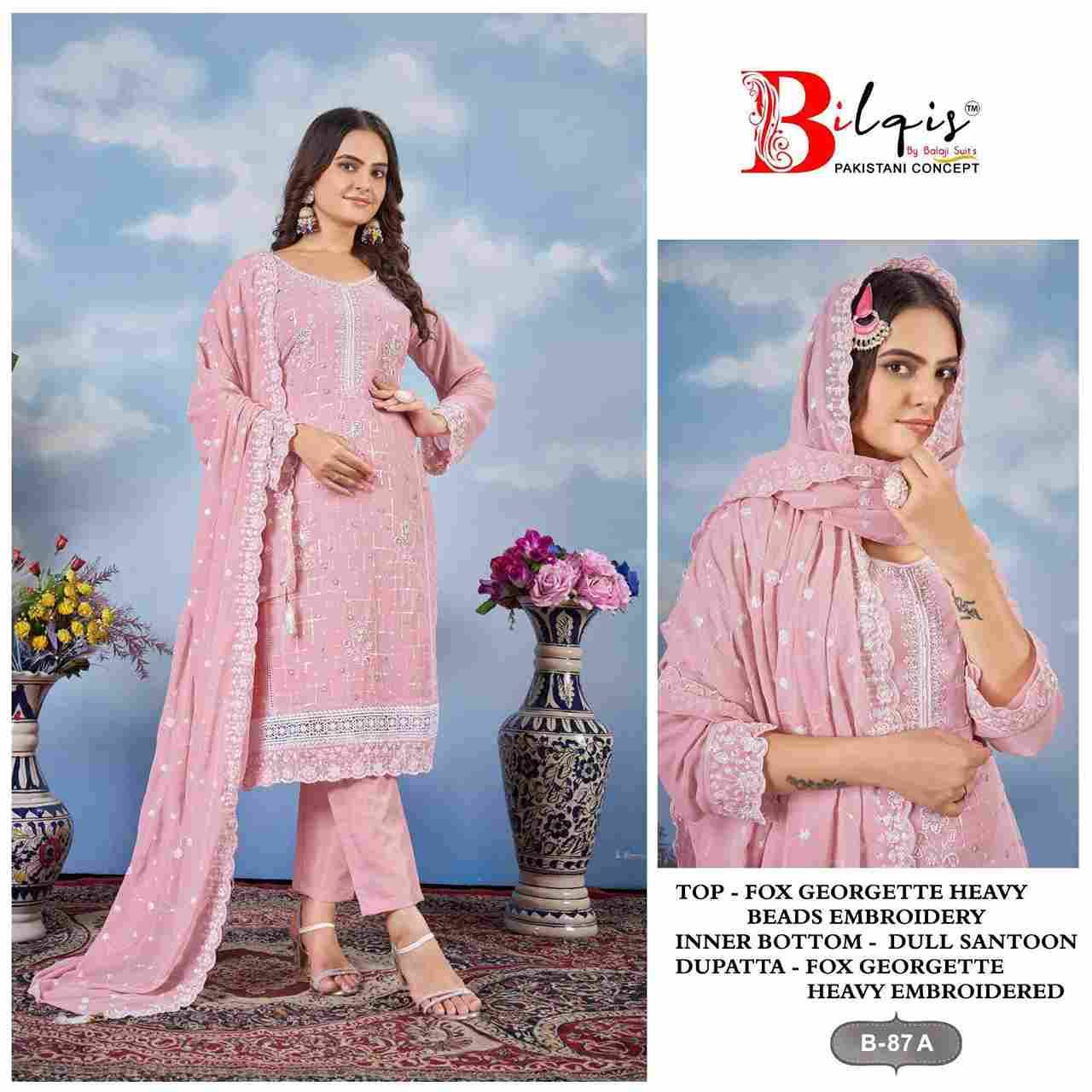 Bilqis 87 Colours By Bilqis 87-A To 87-D Series Beautiful Pakistani Suits Stylish Fancy Colorful Party Wear & Occasional Wear Faux Georgette Embroidery Dresses At Wholesale Price