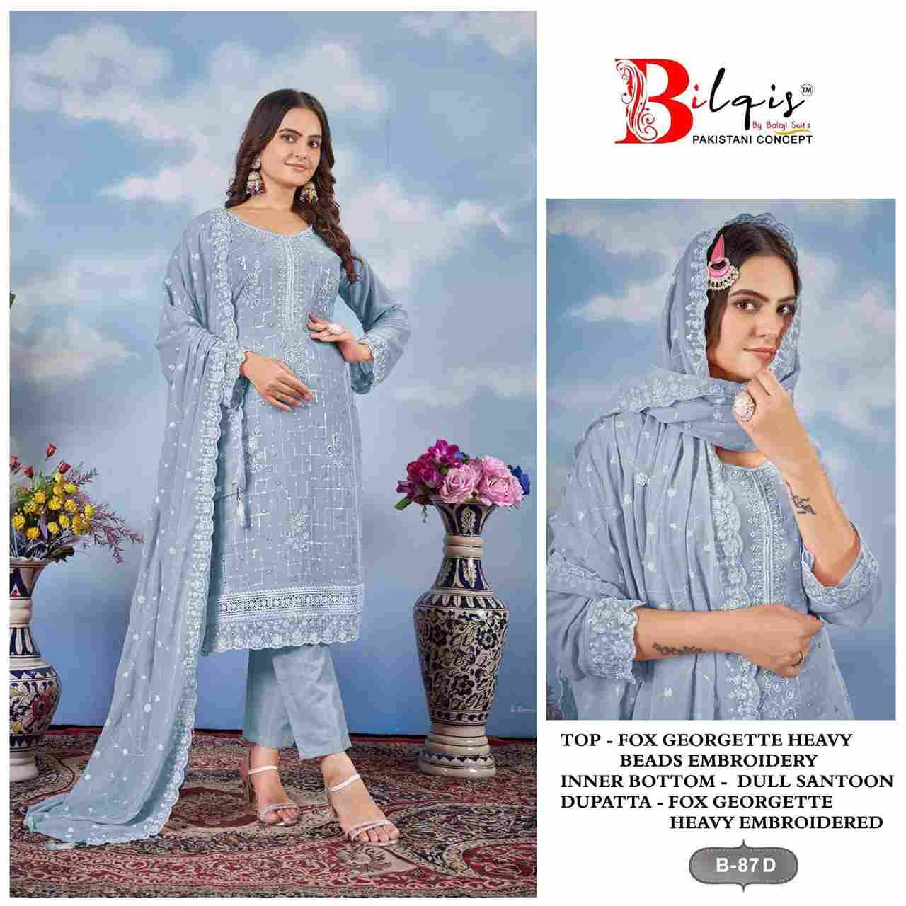 Bilqis 87 Colours By Bilqis 87-A To 87-D Series Beautiful Pakistani Suits Stylish Fancy Colorful Party Wear & Occasional Wear Faux Georgette Embroidery Dresses At Wholesale Price