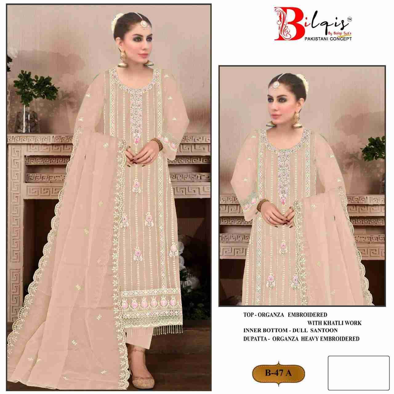 Bilqis 47 Colours By Bilqis 47-A To 47-D Series Beautiful Pakistani Suits Stylish Fancy Colorful Party Wear & Occasional Wear Organza Embroidery Dresses At Wholesale Price