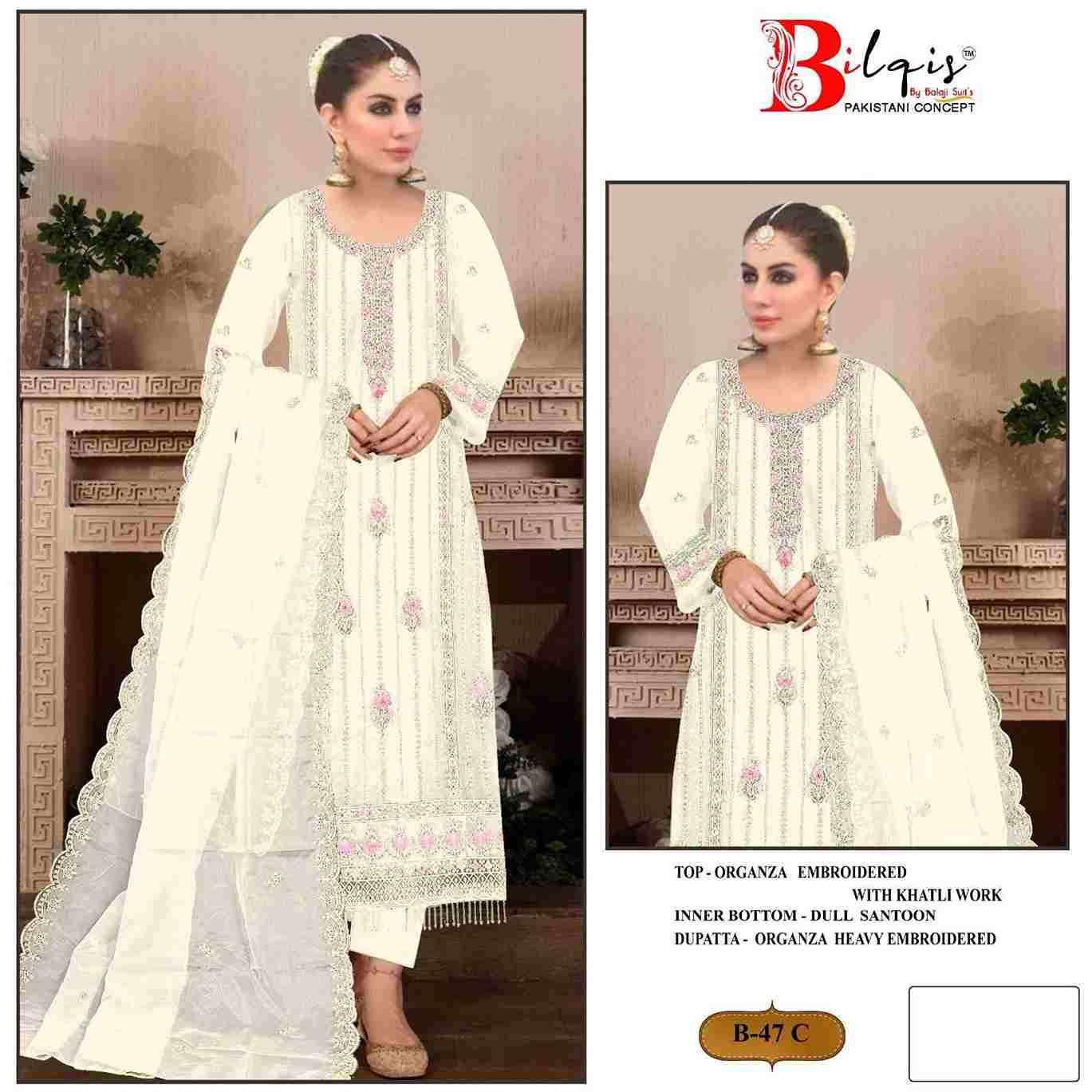 Bilqis 47 Colours By Bilqis 47-A To 47-D Series Beautiful Pakistani Suits Stylish Fancy Colorful Party Wear & Occasional Wear Organza Embroidery Dresses At Wholesale Price