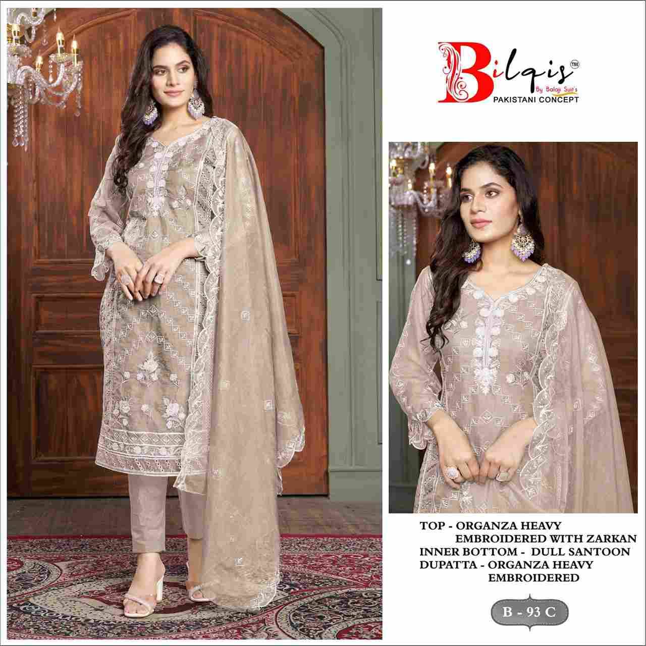 Bilqis 93 Colours By Bilqis 93-A To 93-D Series Beautiful Pakistani Suits Stylish Fancy Colorful Party Wear & Occasional Wear Organza Embroidery Dresses At Wholesale Price