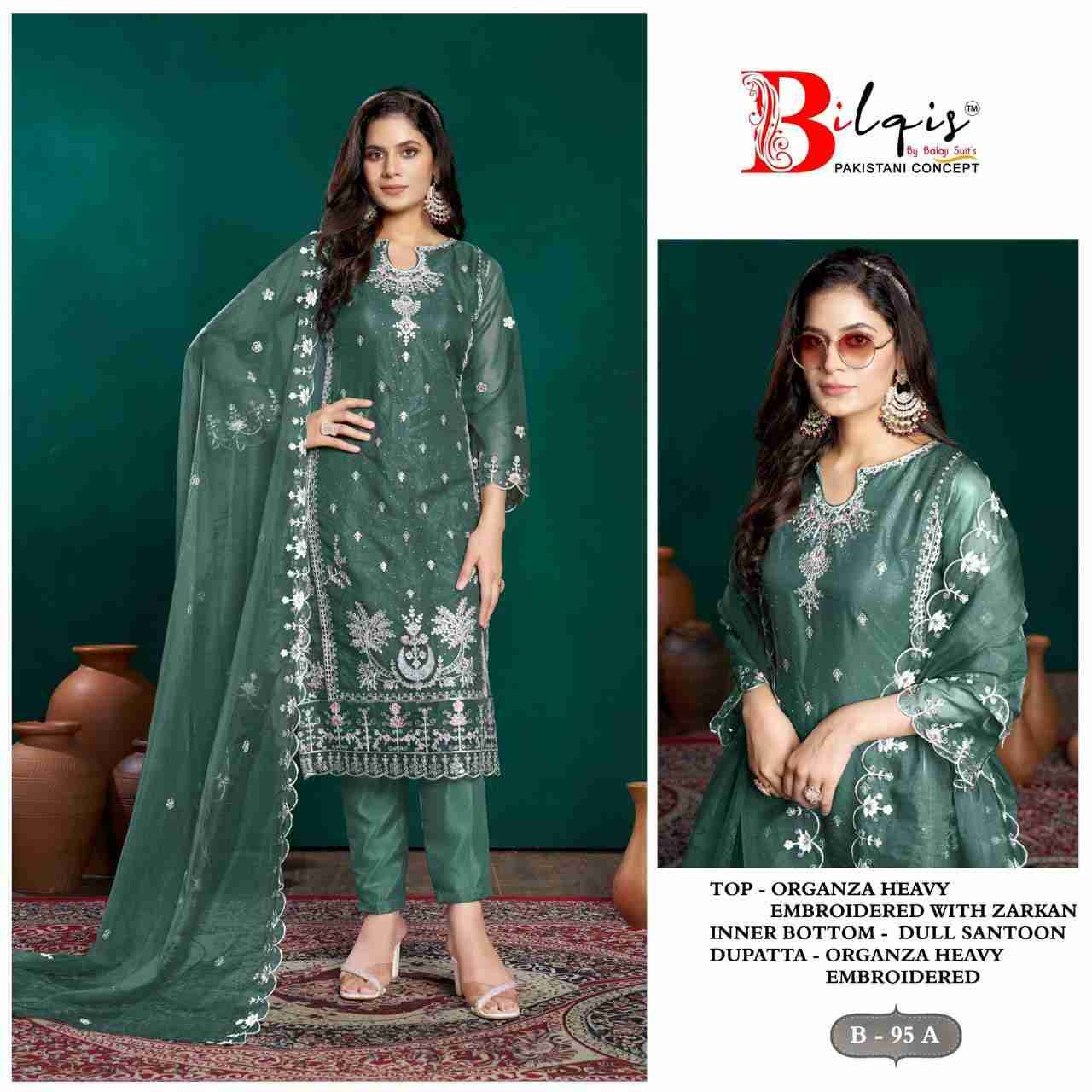 Bilqis 95 Colours By Bilqis 95-A To 95-D Series Beautiful Pakistani Suits Stylish Fancy Colorful Party Wear & Occasional Wear Organza Embroidery Dresses At Wholesale Price