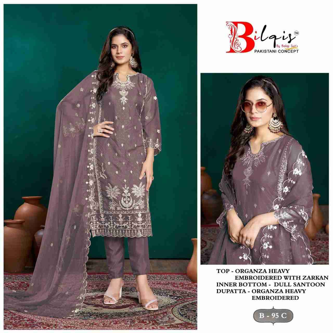 Bilqis 95 Colours By Bilqis 95-A To 95-D Series Beautiful Pakistani Suits Stylish Fancy Colorful Party Wear & Occasional Wear Organza Embroidery Dresses At Wholesale Price