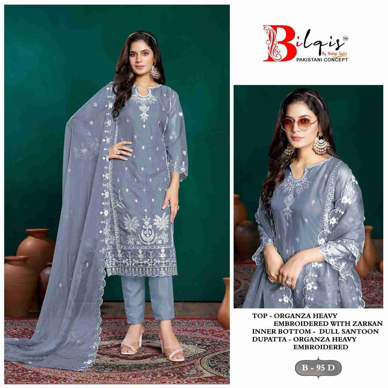 Bilqis 95 Colours By Bilqis 95-A To 95-D Series Beautiful Pakistani Suits Stylish Fancy Colorful Party Wear & Occasional Wear Organza Embroidery Dresses At Wholesale Price