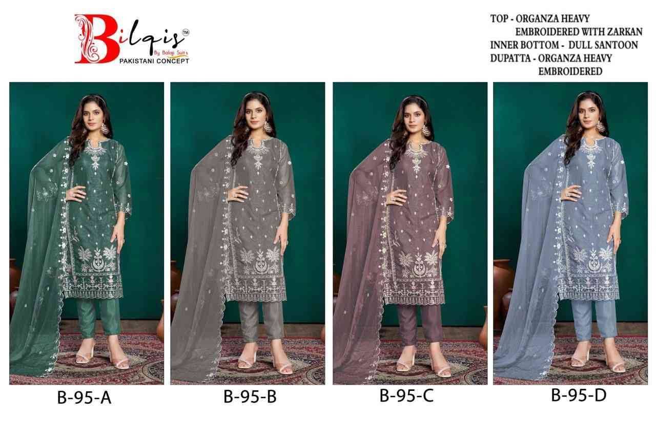 Bilqis 95 Colours By Bilqis 95-A To 95-D Series Beautiful Pakistani Suits Stylish Fancy Colorful Party Wear & Occasional Wear Organza Embroidery Dresses At Wholesale Price