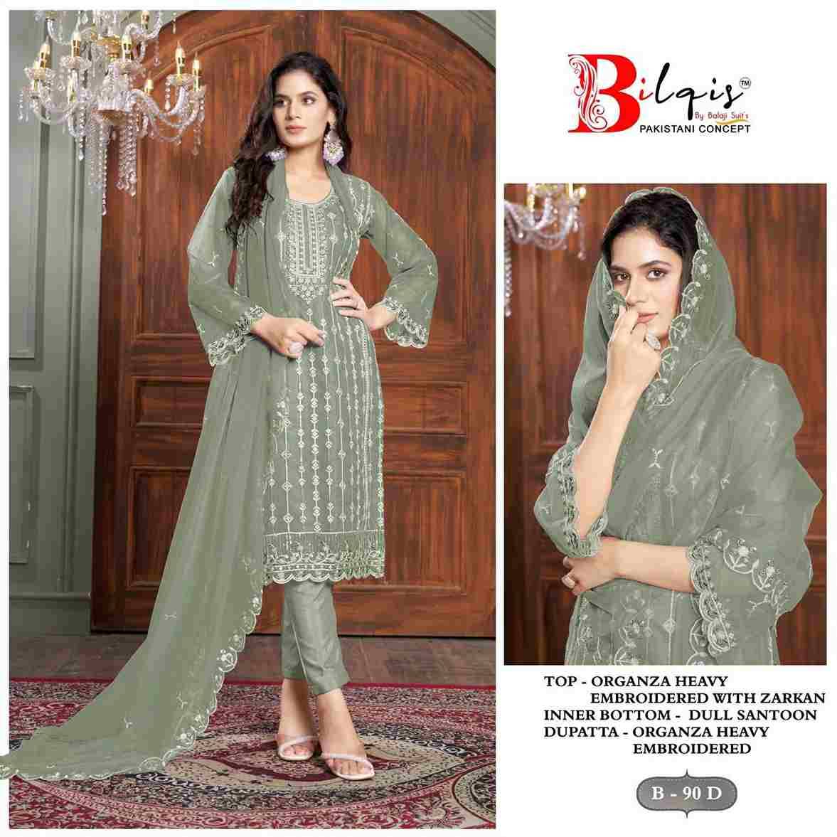 Bilqis 90 Colours By Bilqis 90-A To 90-D Series Beautiful Pakistani Suits Stylish Fancy Colorful Party Wear & Occasional Wear Organza Embroidery Dresses At Wholesale Price