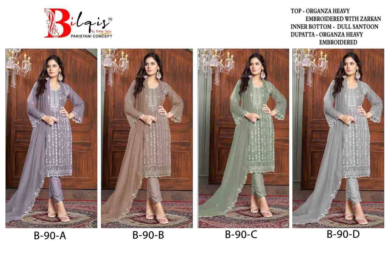 Bilqis 90 Colours By Bilqis 90-A To 90-D Series Beautiful Pakistani Suits Stylish Fancy Colorful Party Wear & Occasional Wear Organza Embroidery Dresses At Wholesale Price