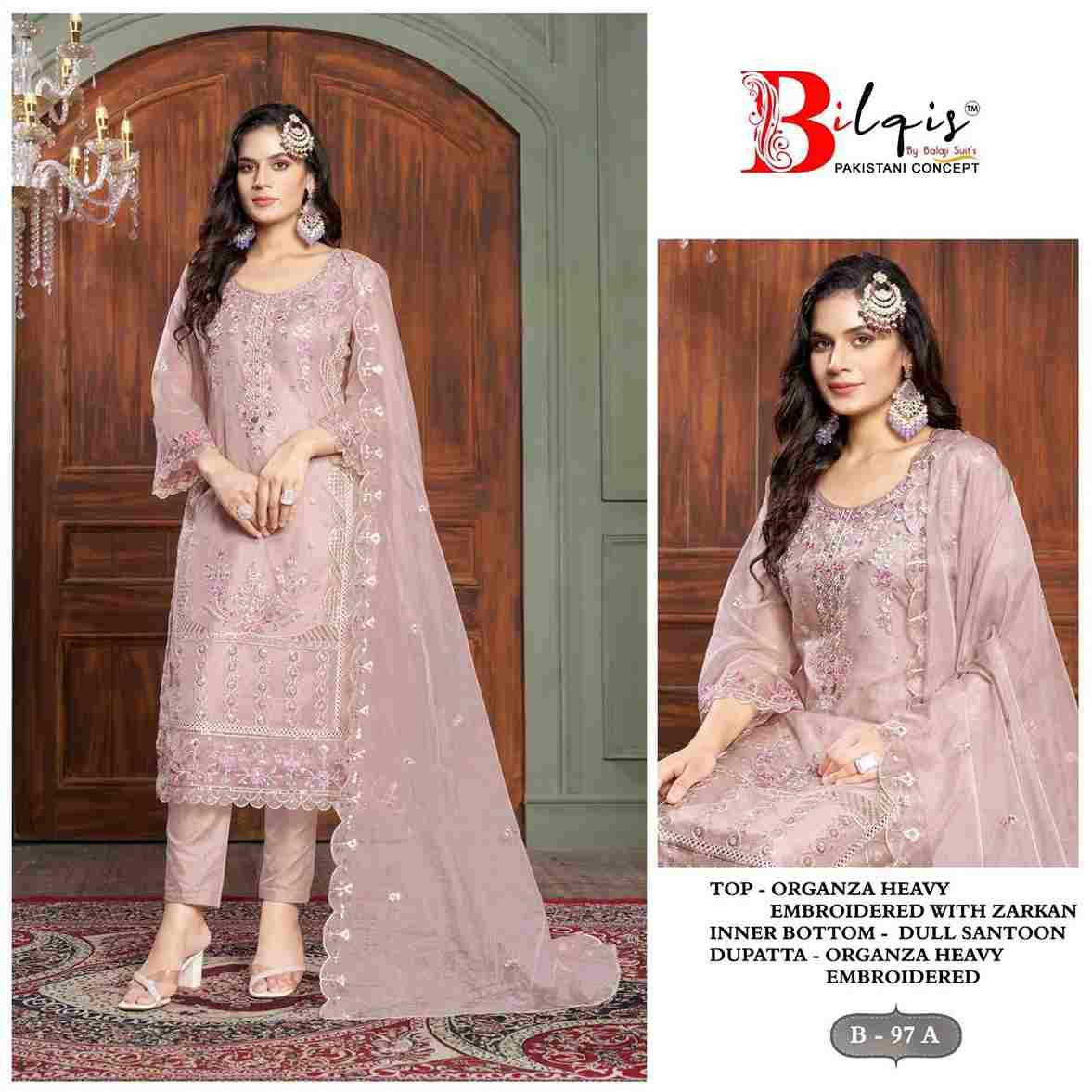 Bilqis 97 Colours By Bilqis 97-A To 97-D Series Beautiful Pakistani Suits Stylish Fancy Colorful Party Wear & Occasional Wear Organza Embroidery Dresses At Wholesale Price