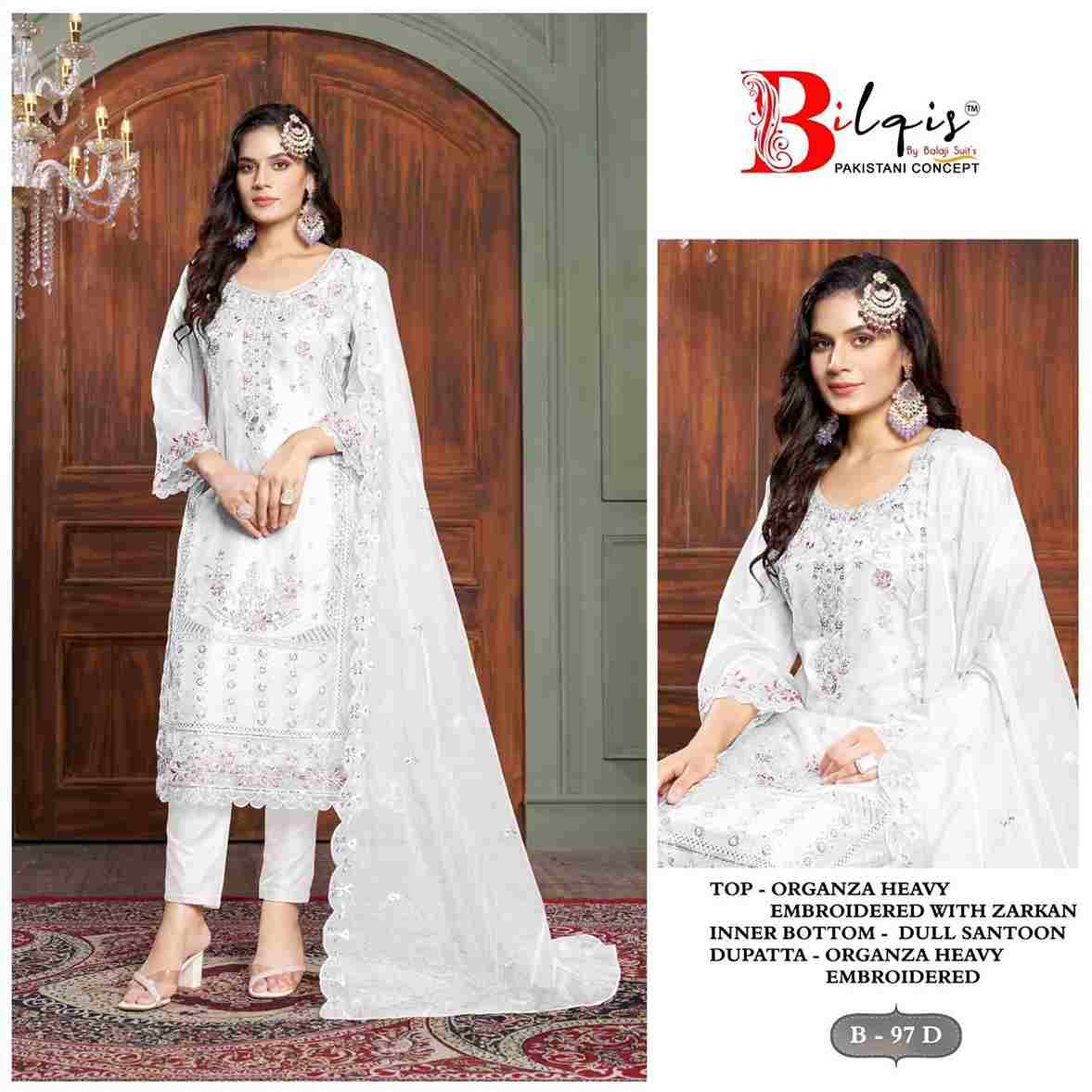 Bilqis 97 Colours By Bilqis 97-A To 97-D Series Beautiful Pakistani Suits Stylish Fancy Colorful Party Wear & Occasional Wear Organza Embroidery Dresses At Wholesale Price