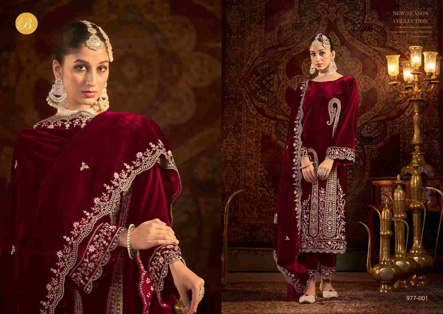 Winter Luxury By Belliza 977-001 To 977-006 Series Beautiful Stylish Festive Suits Fancy Colorful Casual Wear & Ethnic Wear & Ready To Wear Pure Velvet Embroidered Dresses At Wholesale Price