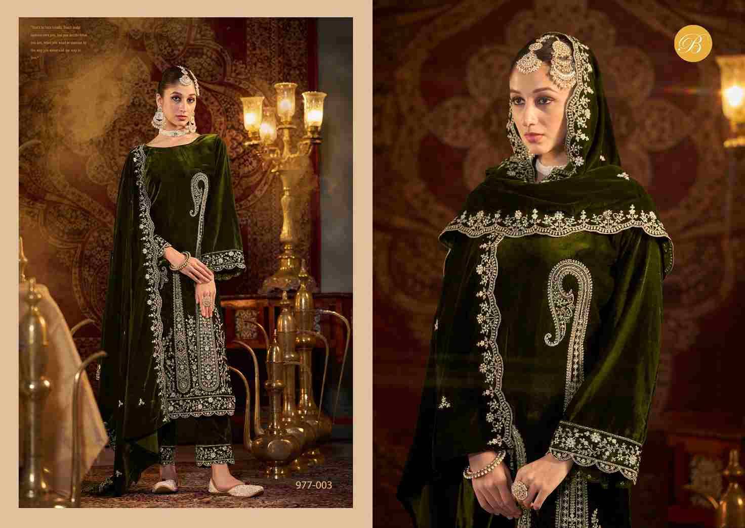 Winter Luxury By Belliza 977-001 To 977-006 Series Beautiful Stylish Festive Suits Fancy Colorful Casual Wear & Ethnic Wear & Ready To Wear Pure Velvet Embroidered Dresses At Wholesale Price