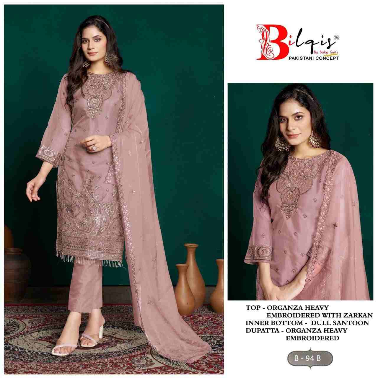 Bilqis 94 Colours By Bilqis 94-A To 94-D Series Beautiful Pakistani Suits Stylish Fancy Colorful Party Wear & Occasional Wear Organza Embroidery Dresses At Wholesale Price