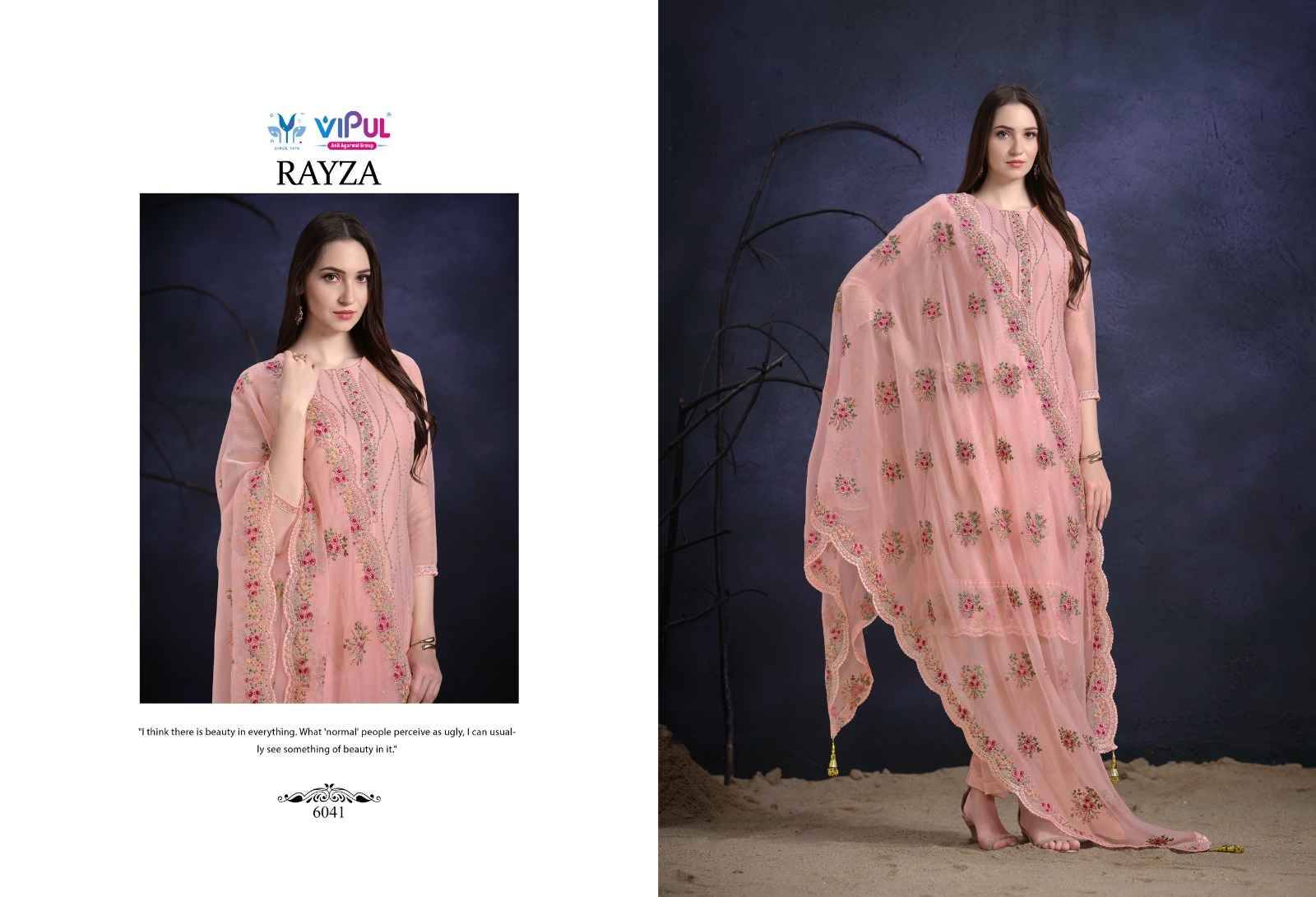 Rayza By Vipul Fashion 6041 To 6046 Series Designer Festive Suits Beautiful Fancy Stylish Colorful Party Wear & Occasional Wear Organza Chiffon Embroidered Dresses At Wholesale Price