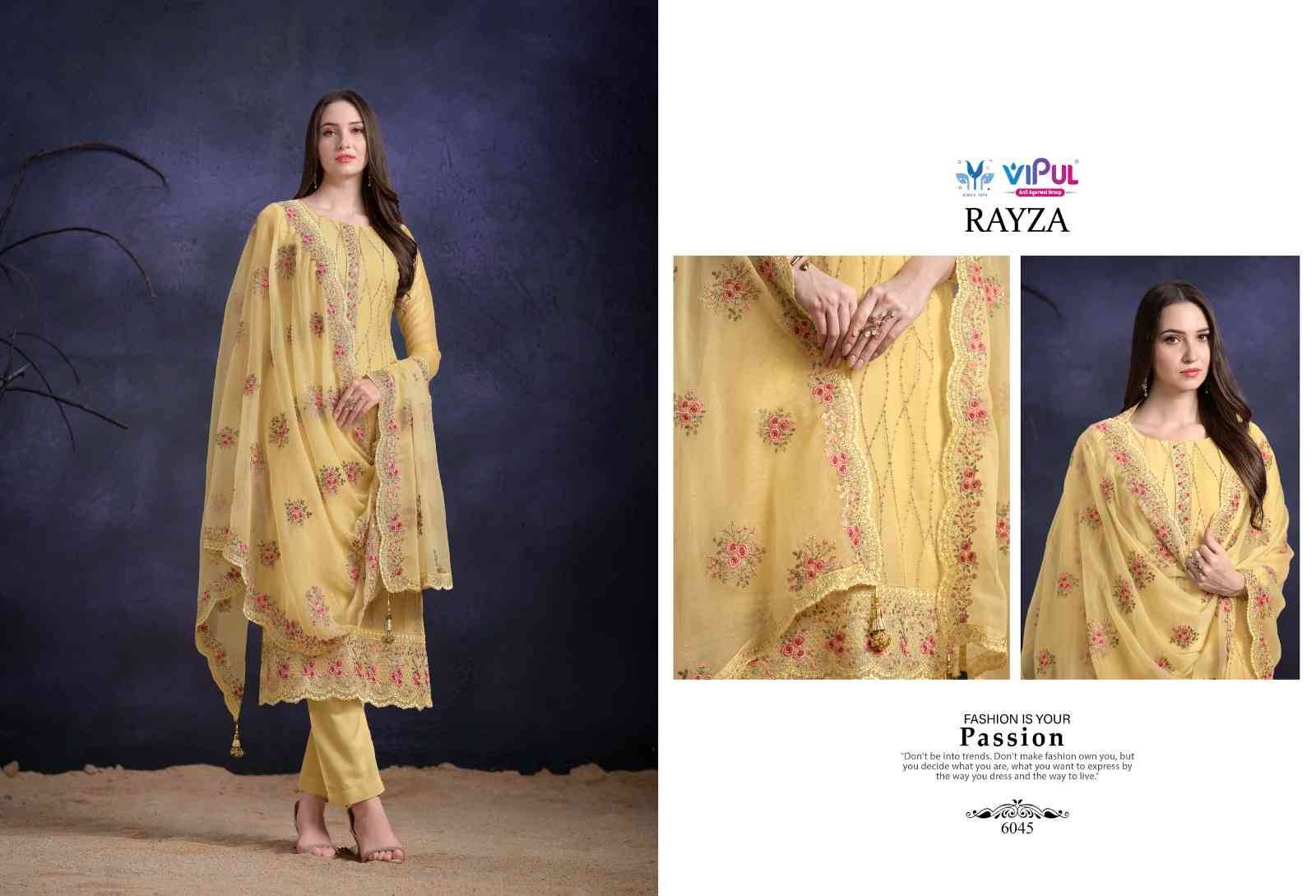 Rayza By Vipul Fashion 6041 To 6046 Series Designer Festive Suits Beautiful Fancy Stylish Colorful Party Wear & Occasional Wear Organza Chiffon Embroidered Dresses At Wholesale Price