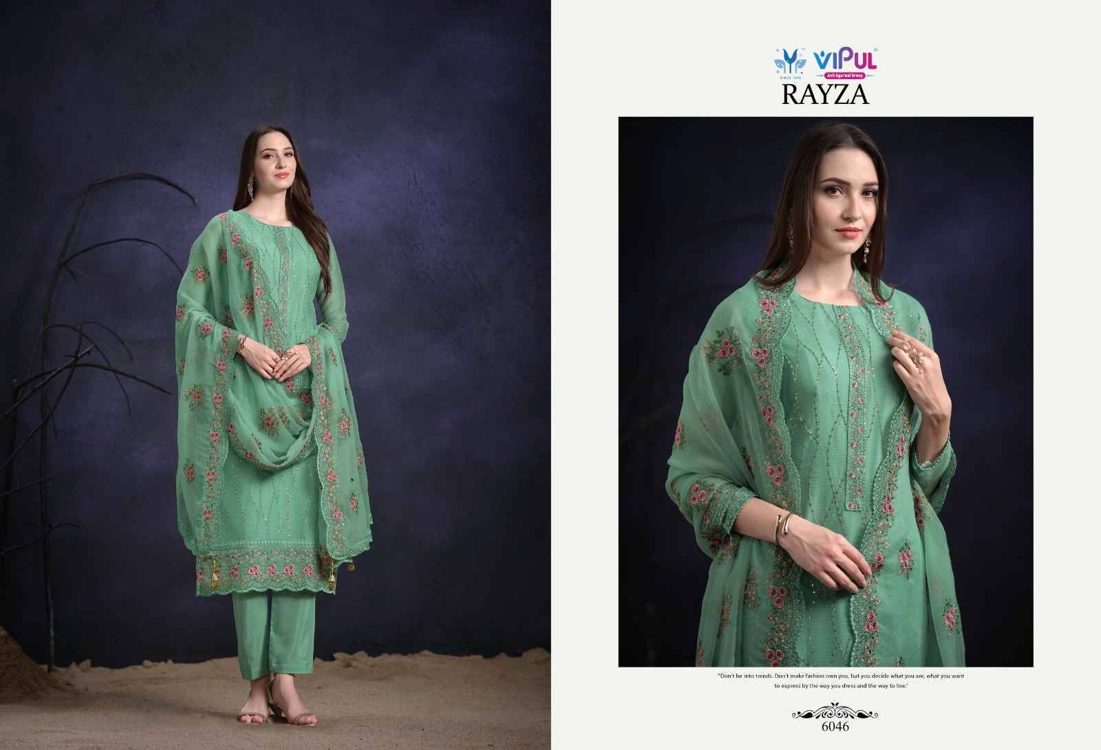 Rayza By Vipul Fashion 6041 To 6046 Series Designer Festive Suits Beautiful Fancy Stylish Colorful Party Wear & Occasional Wear Organza Chiffon Embroidered Dresses At Wholesale Price