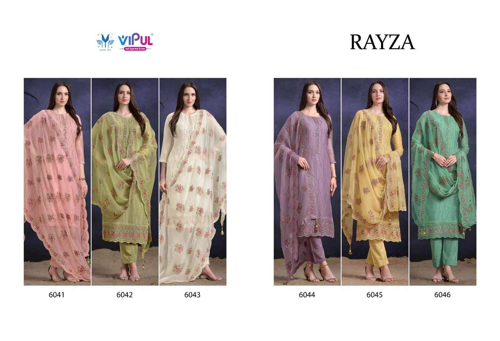 Rayza By Vipul Fashion 6041 To 6046 Series Designer Festive Suits Beautiful Fancy Stylish Colorful Party Wear & Occasional Wear Organza Chiffon Embroidered Dresses At Wholesale Price