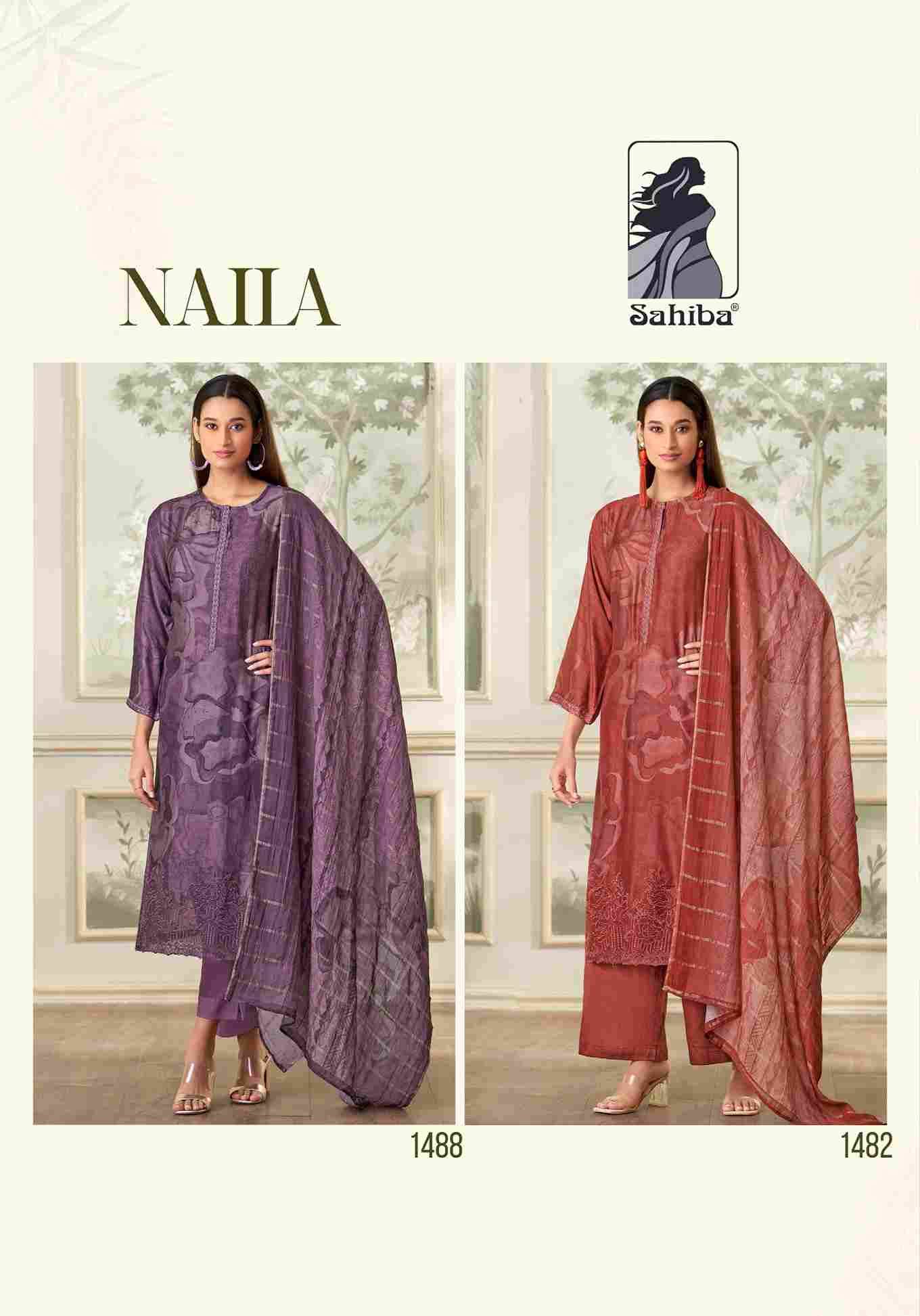 Naila By Sahiba Fabrics Beautiful Festive Suits Colorful Stylish Fancy Casual Wear & Ethnic Wear Muslin Silk Dresses At Wholesale Price