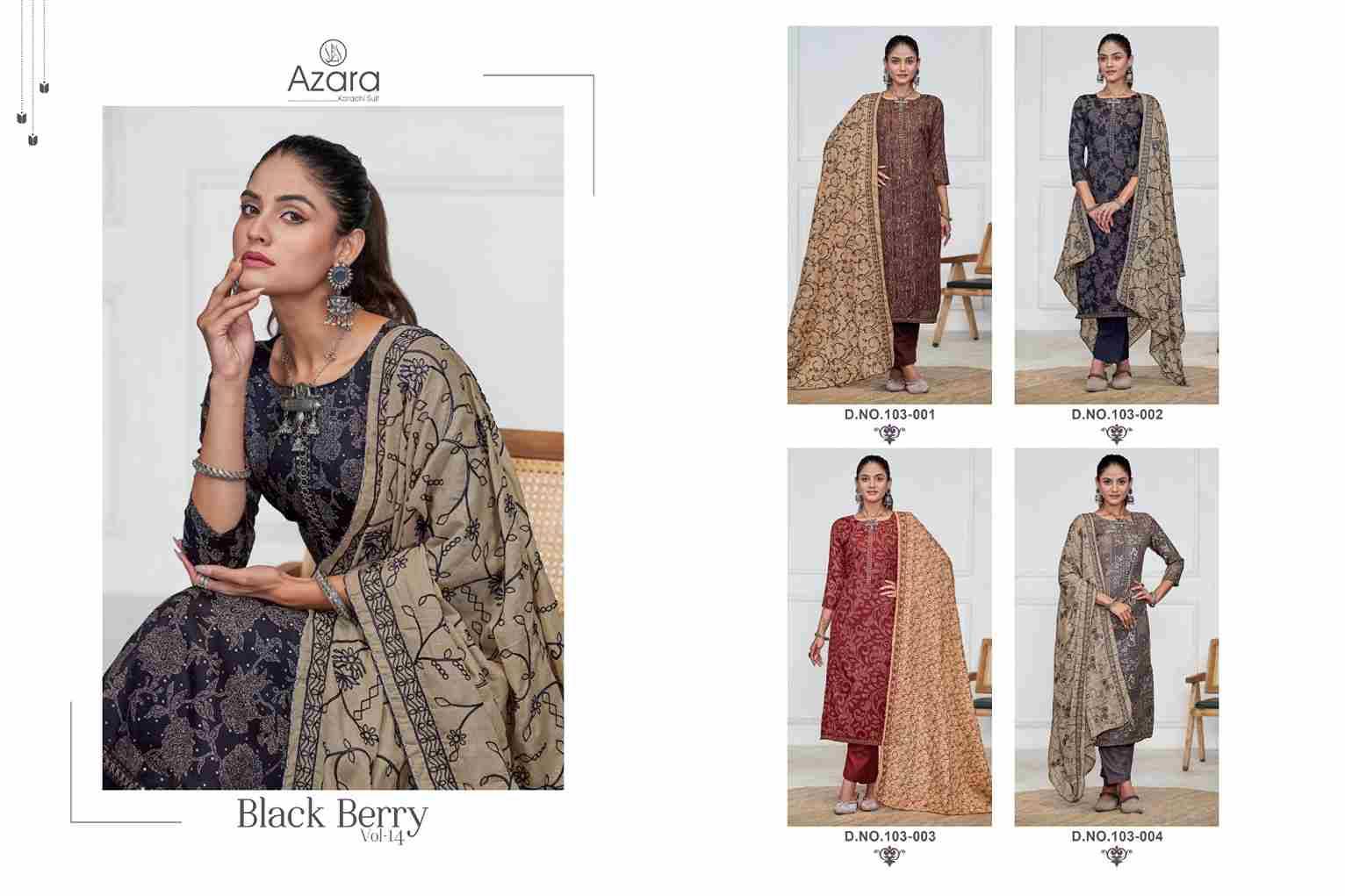 Black Berry Vol-14 By Azara 103-001 To 103-004 Series Beautiful Stylish Festive Suits Fancy Colorful Casual Wear & Ethnic Wear & Ready To Wear Cotton Print Dresses At Wholesale Price