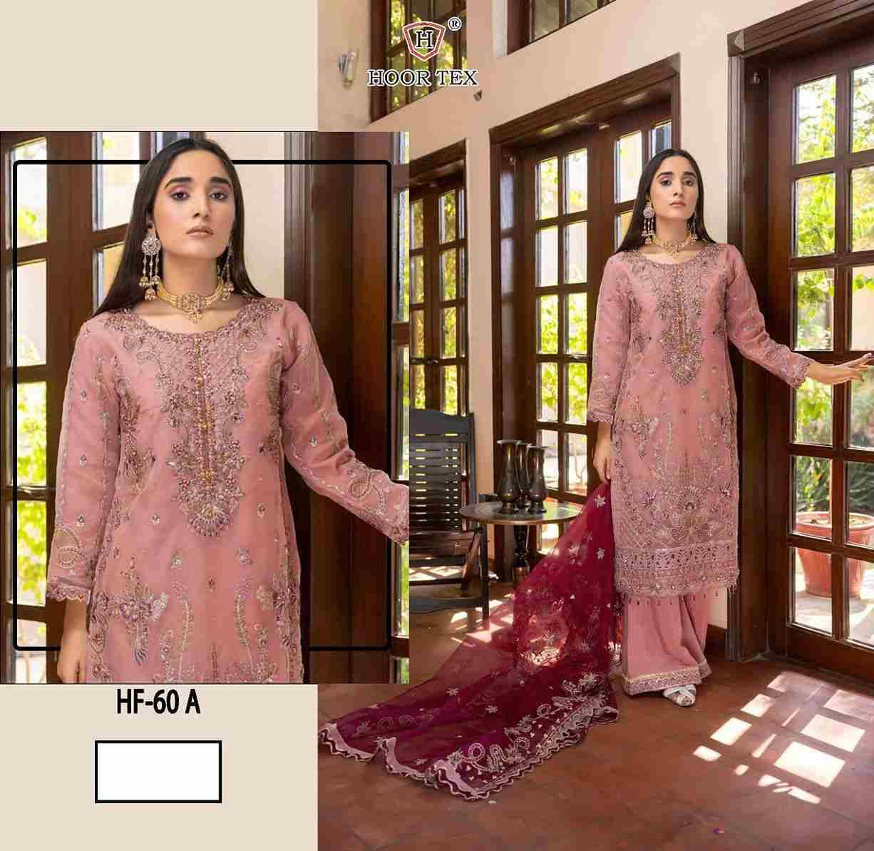 Hoor Tex Hit Design HF-60 Colours By Hoor Tex HF-60-A To HF-60-D Series Designer Festive Pakistani Suits Collection Beautiful Stylish Fancy Colorful Party Wear & Occasional Wear Heavy Organza With Embroidered Dresses At Wholesale Price