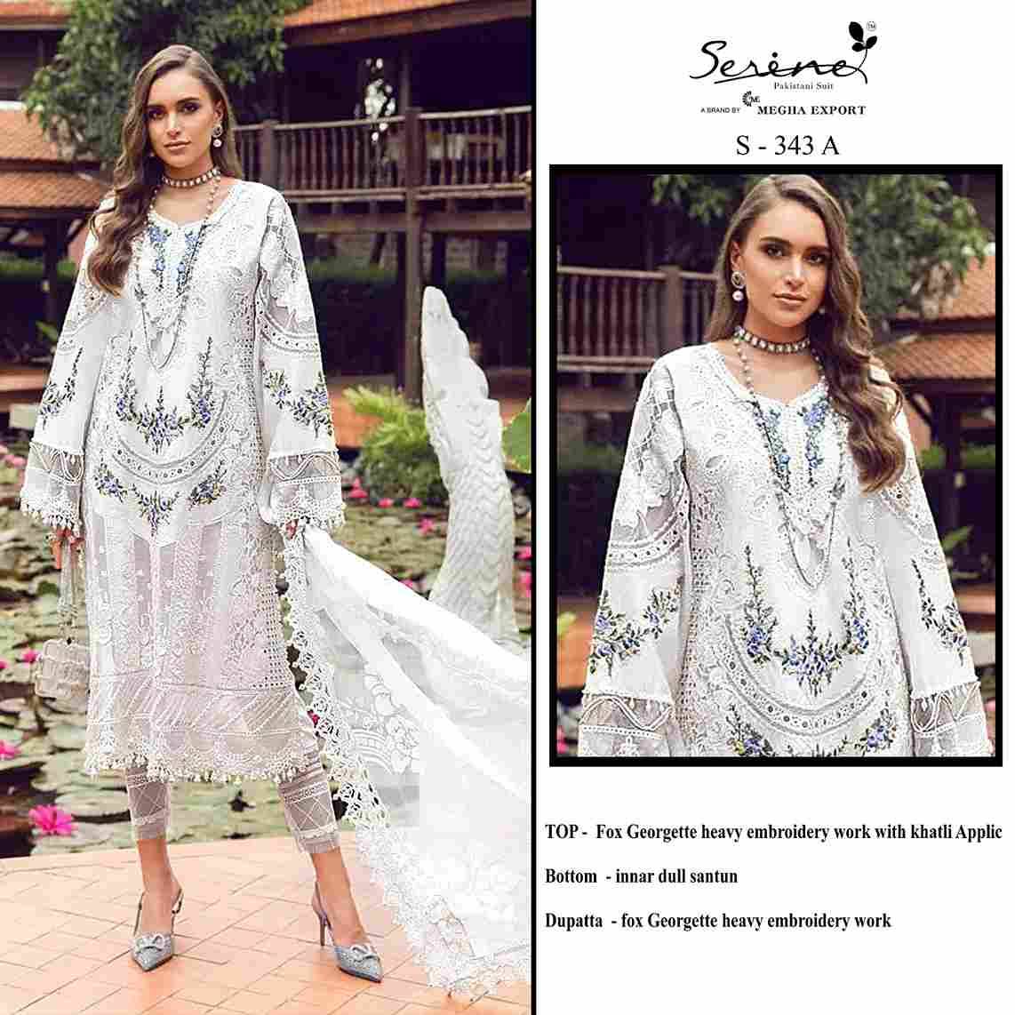 Serene Hit Design S-343 Colours By Serene S-343-A To S-343-D Series Designer Pakistani Suits Beautiful Fancy Colorful Stylish Party Wear & Occasional Wear Faux Georgette Embroidered Dresses At Wholesale Price