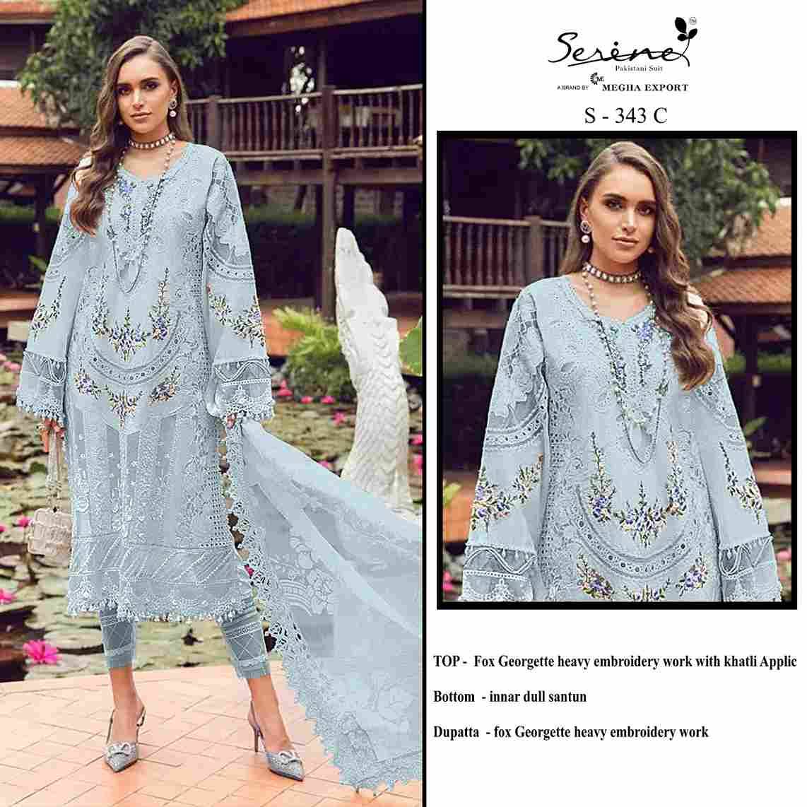 Serene Hit Design S-343 Colours By Serene S-343-A To S-343-D Series Designer Pakistani Suits Beautiful Fancy Colorful Stylish Party Wear & Occasional Wear Faux Georgette Embroidered Dresses At Wholesale Price