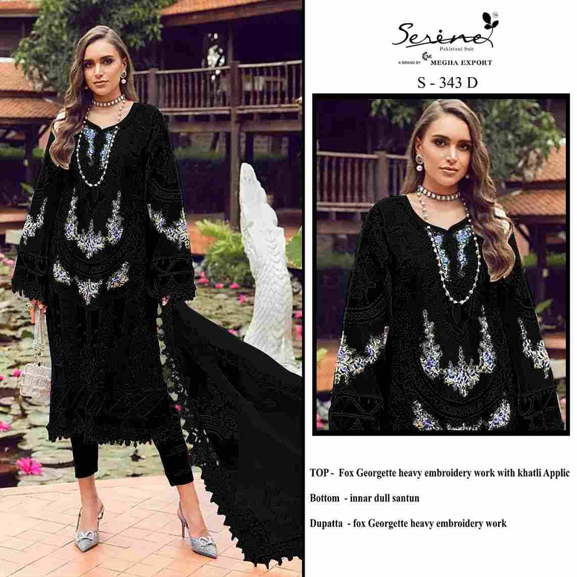 Serene Hit Design S-343 Colours By Serene S-343-A To S-343-D Series Designer Pakistani Suits Beautiful Fancy Colorful Stylish Party Wear & Occasional Wear Faux Georgette Embroidered Dresses At Wholesale Price