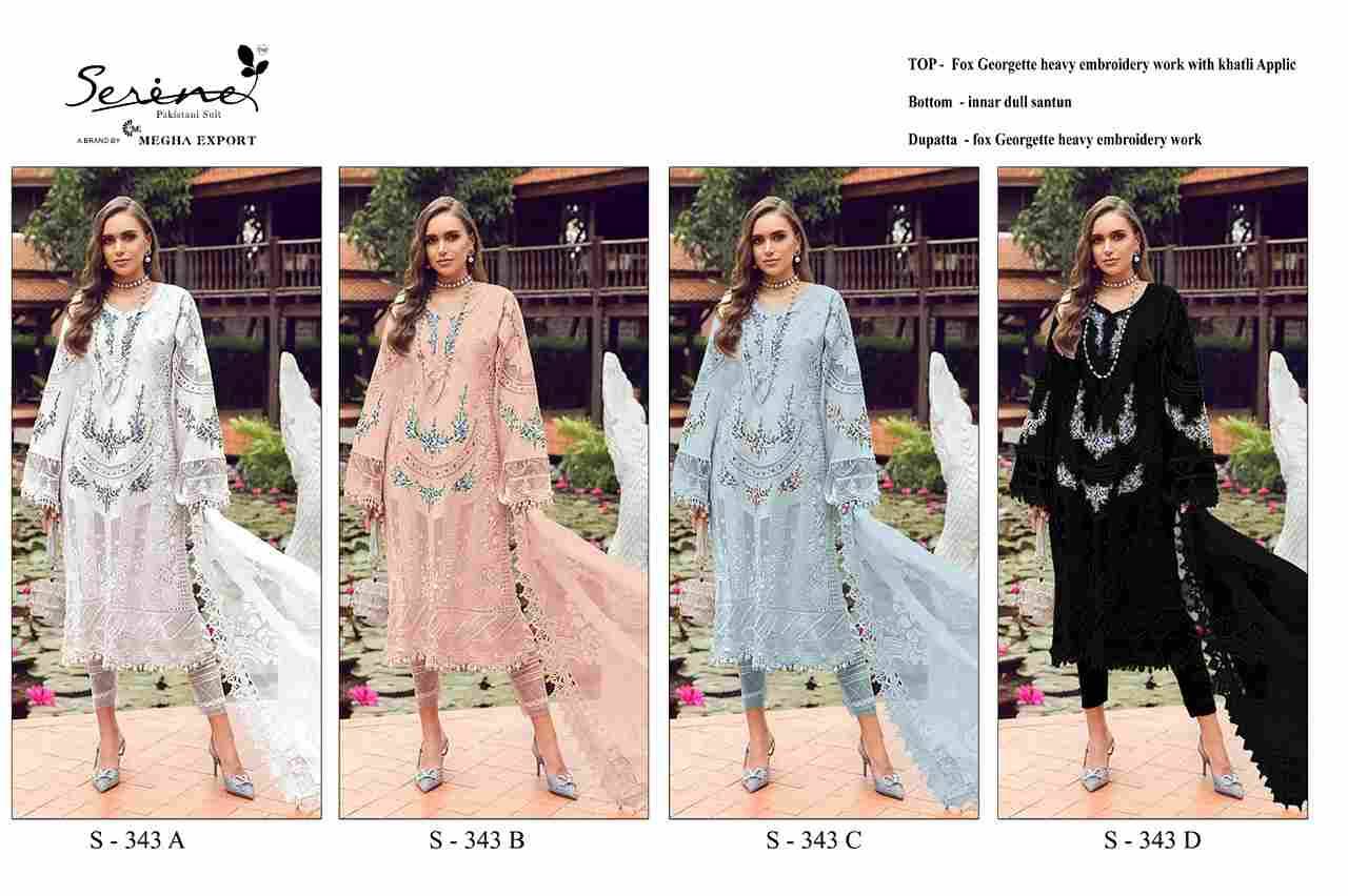 Serene Hit Design S-343 Colours By Serene S-343-A To S-343-D Series Designer Pakistani Suits Beautiful Fancy Colorful Stylish Party Wear & Occasional Wear Faux Georgette Embroidered Dresses At Wholesale Price