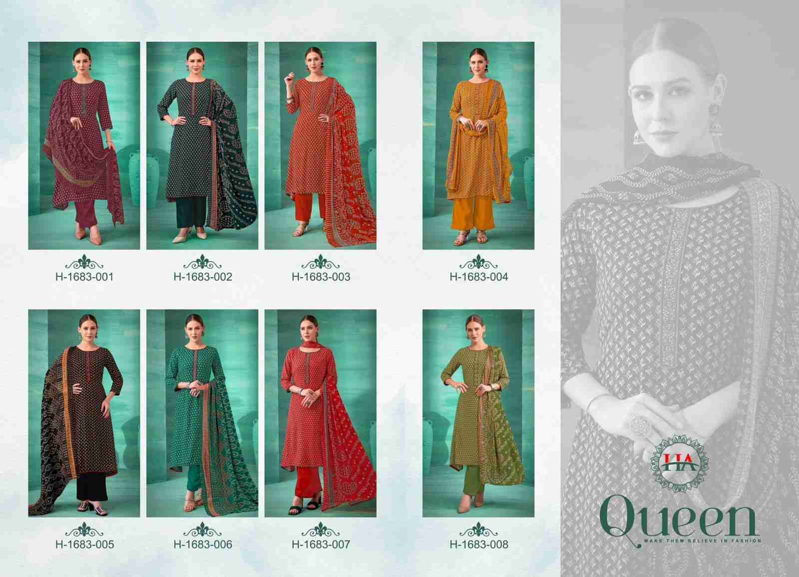 Queen By Harshit Fashion Hub 1683-001 To 1683-008 Series Beautiful Festive Suits Stylish Fancy Colorful Casual Wear & Ethnic Wear Pure Viscose Rayon Print Dresses At Wholesale Price