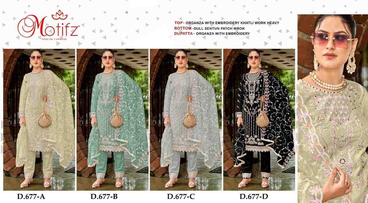 Motifz Hit Design 677 Colours By Motifz 677-A To 677-D Series Beautiful Pakistani Suits Colorful Stylish Fancy Casual Wear & Ethnic Wear Organza Dresses At Wholesale Price